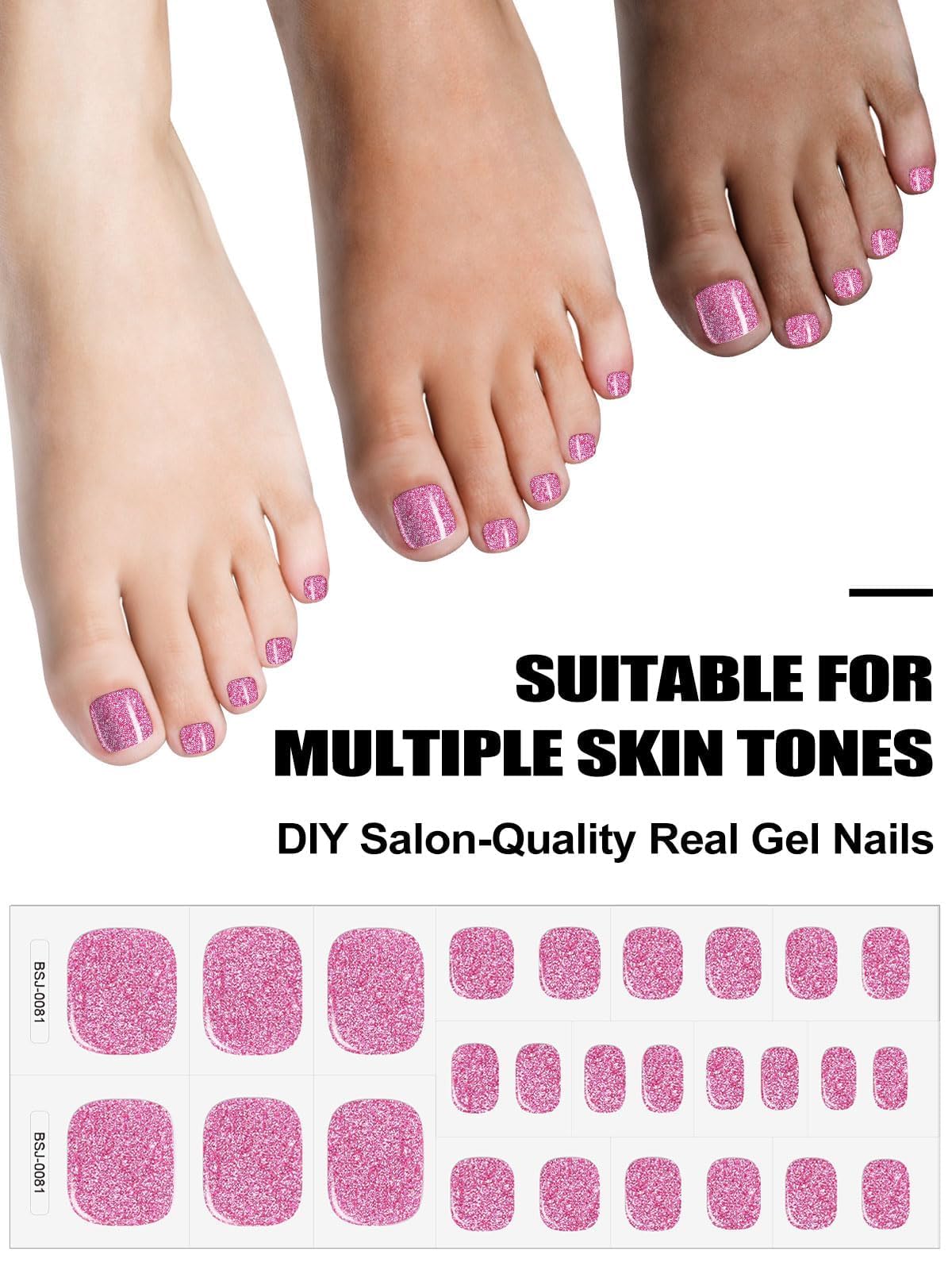 EBANKU Gel Toe Nail Stickers - Long-Lasting Gel Nail Strips for Toes, UV/LED Cured Nail Art Wraps, Shiny Peach Color - Perfect for Pedicures, Summer Sandals & Beach Vacations