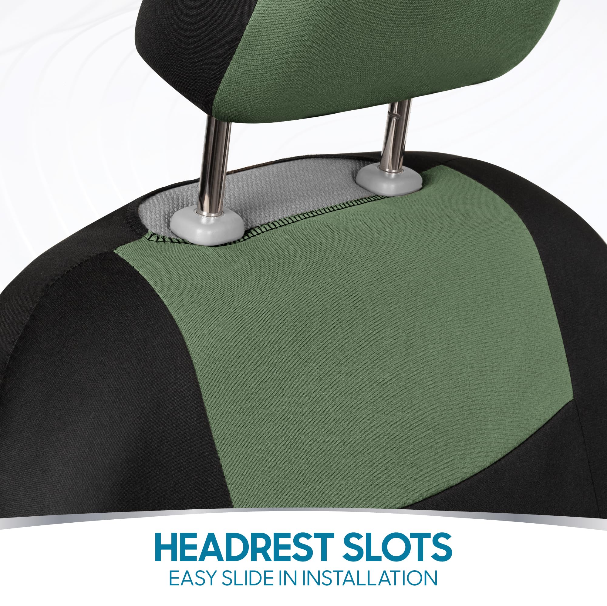 BDK PolyPro Car Seat Covers Full Set - Green on Black Split Bench Seat Covers for Cars, Trucks & SUVs | Easy Installation | Front & Rear Protection | Perfect for Daily Commute, Road Trips & Family Travel