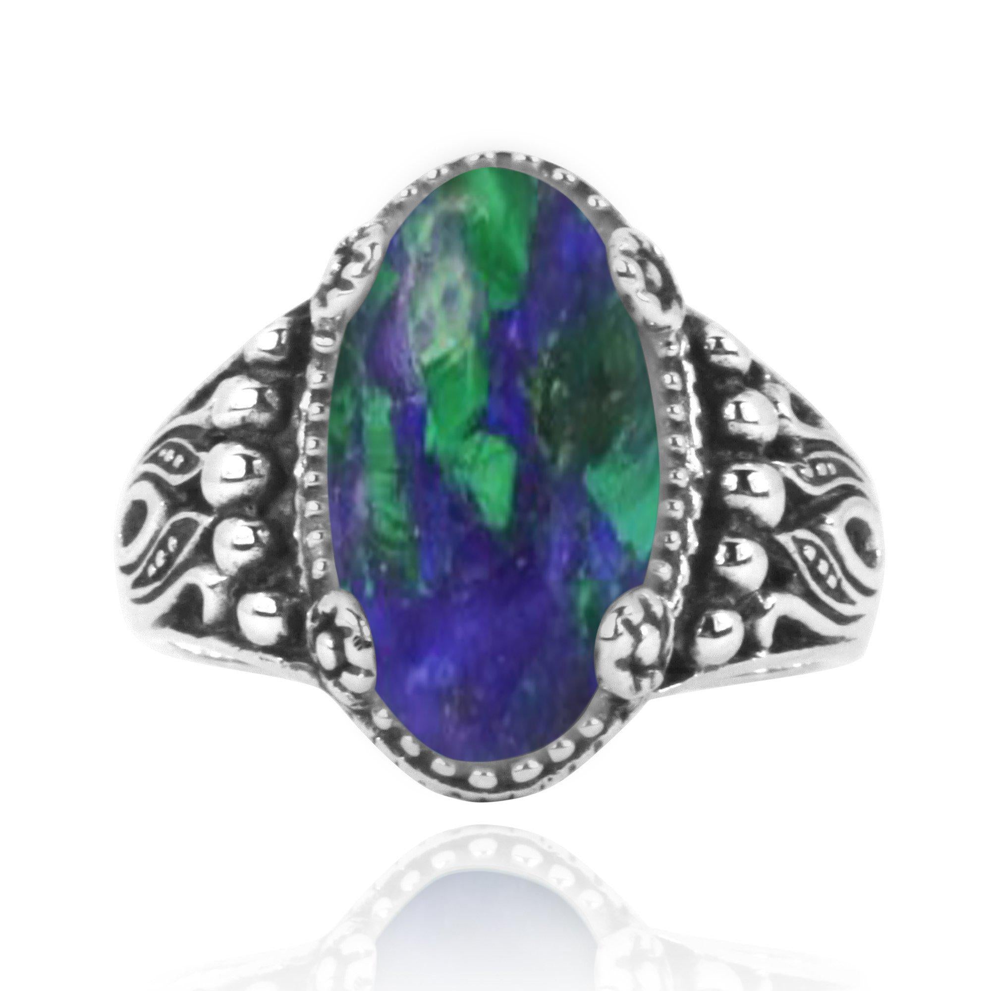 Azurite Malachite Oxidized Silver Gemstone Ring for Women | Handmade Bohemian Jewelry | Perfect for Boho Chic Outfits & Special Occasions