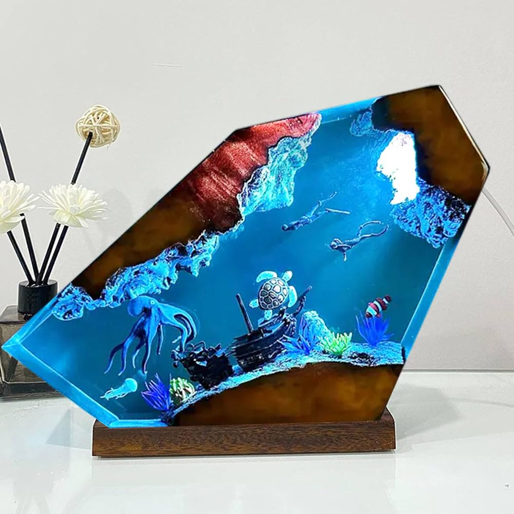 Handmade Octopus Resin Lamp - Ocean Themed USB Night Light for Bedside Table, Kids Room, Romantic Gifts for Friends & Lovers | Perfect for Home Decor, Birthday Presents & Relaxing Ambience (Style 5)