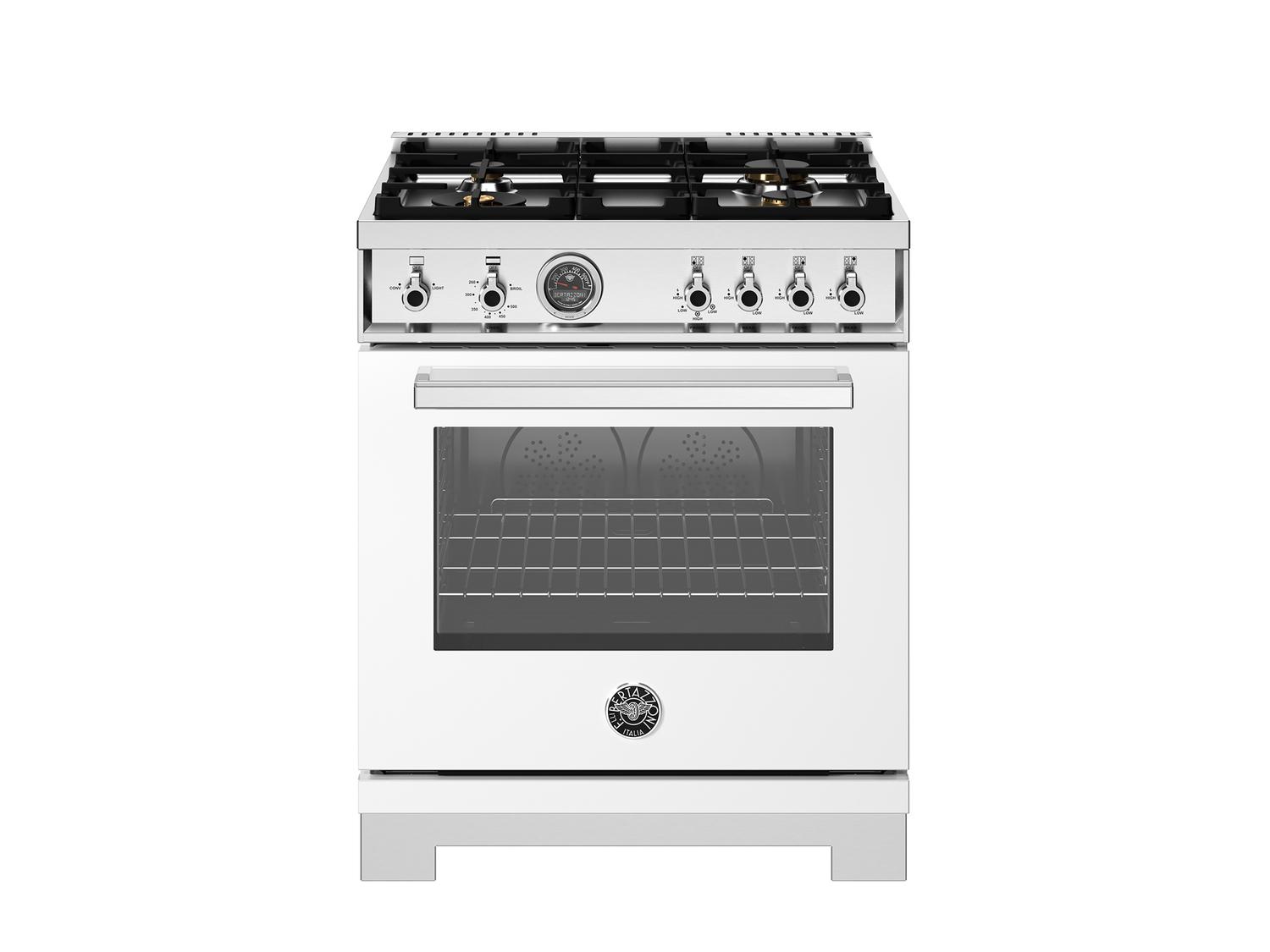 Bertazzoni PRO304BFGMBIT 30 Inch Professional Gas Range with 4 Brass Burners in Bianco - Perfect for Home Chefs & Gourmet Cooking