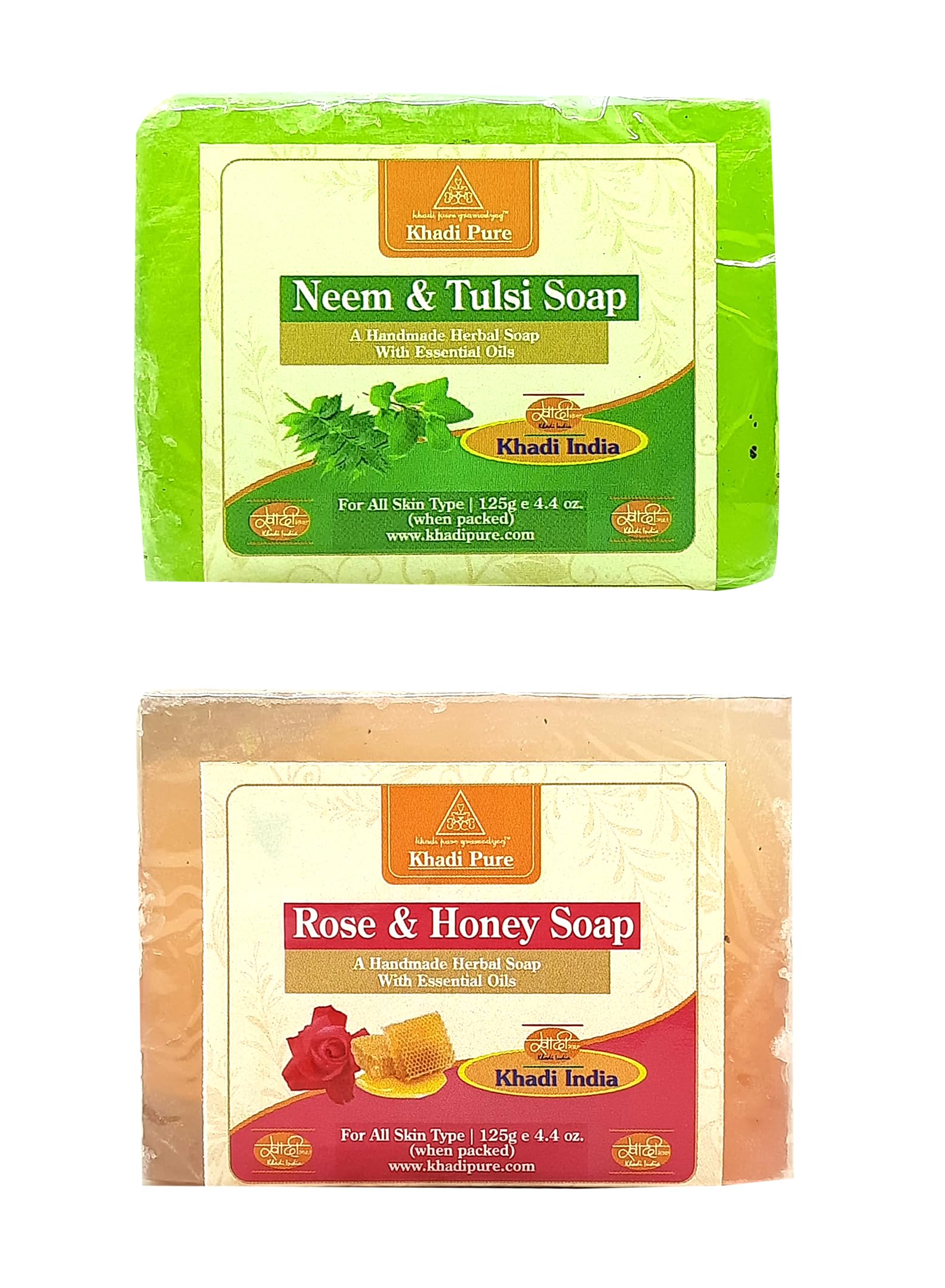 Khadi Pure Herbal Neem Tulsi Rose Honey Soap - 125g (Pack of 2) - Natural Ayurvedic Skincare for Acne, Glowing Skin & Daily Cleansing - Perfect for Face & Body Wash