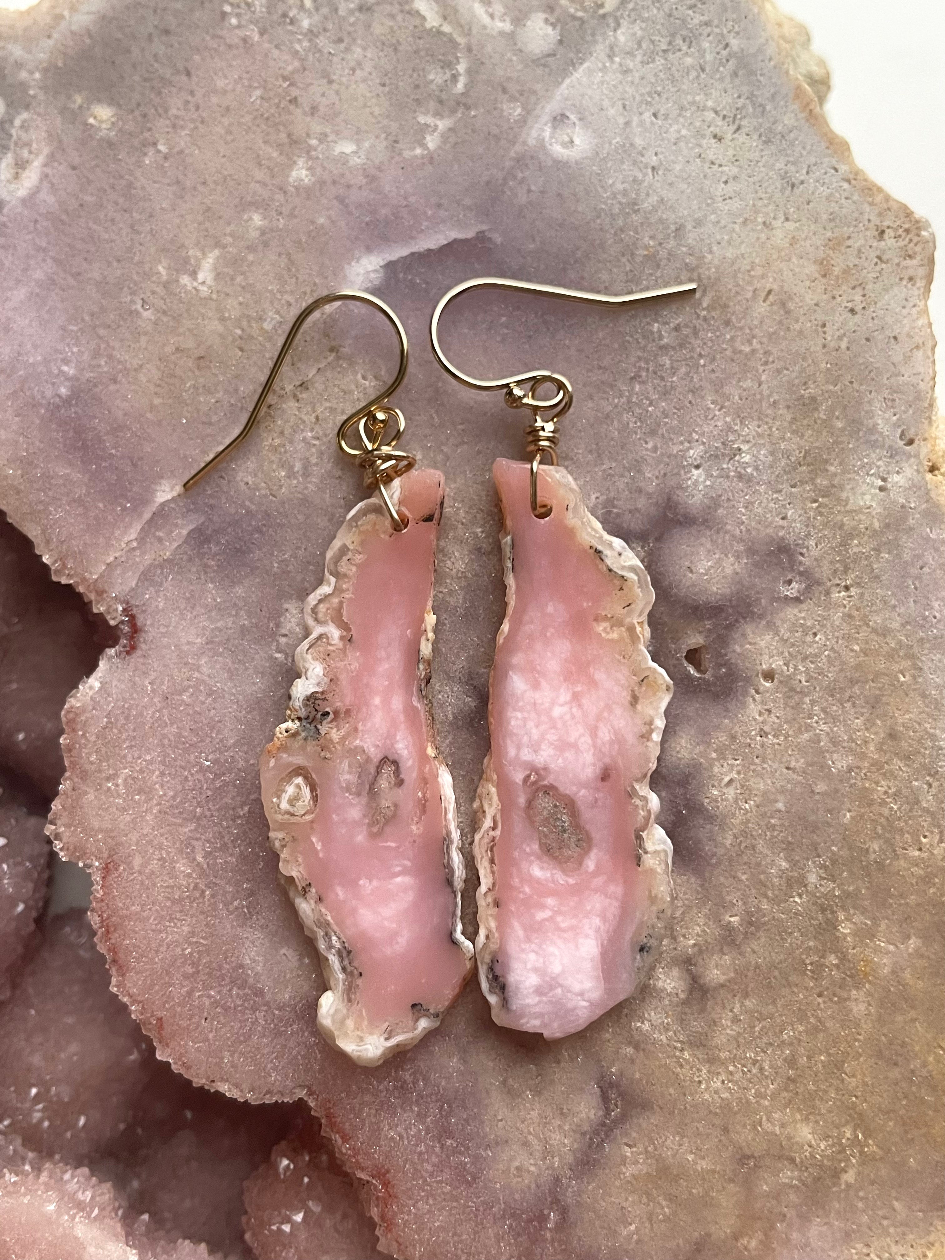 Pink Opal Gold Filled Statement Crystal Gemstone Earrings for Women | Elegant Dangle Drop Earrings for Party, Wedding & Special Occasions