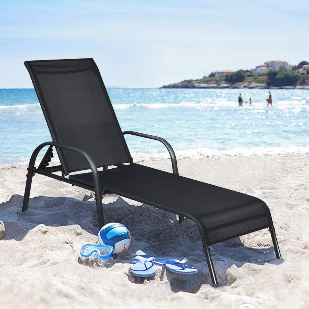 Giantex 2-Pack Adjustable Reclining Chaise Lounge Chairs - Patio, Backyard, Pool & Beach Outdoor Furniture with Foldable Design & Adjustable Backrest - Perfect for Sunbathing, Relaxing by the Pool or Backyard Lounging (Black)