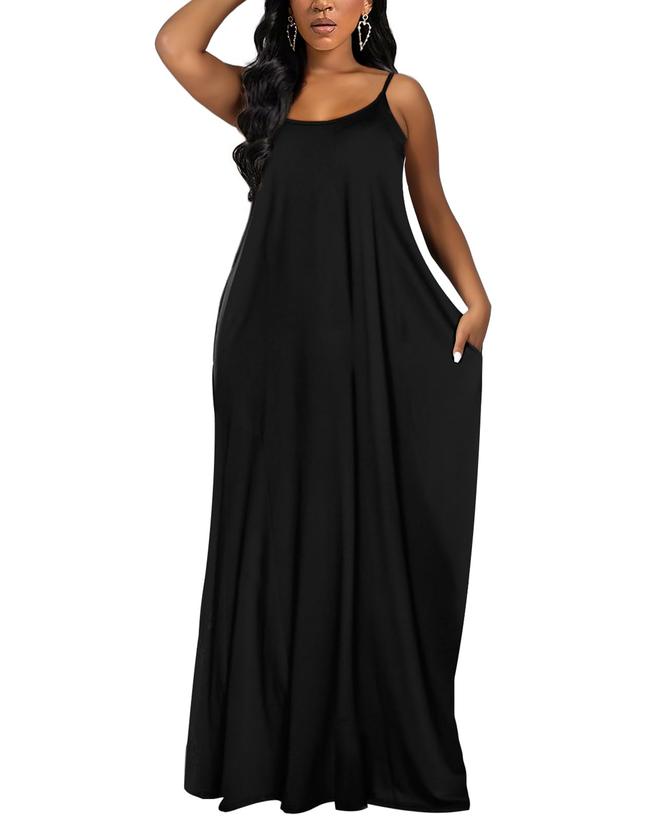 OFEEFAN Women's Summer Maxi Dress - Flowy Spaghetti Strap Sundress with Pockets | Beach Cover Up, Vacation Outfit, Casual Dress for Women