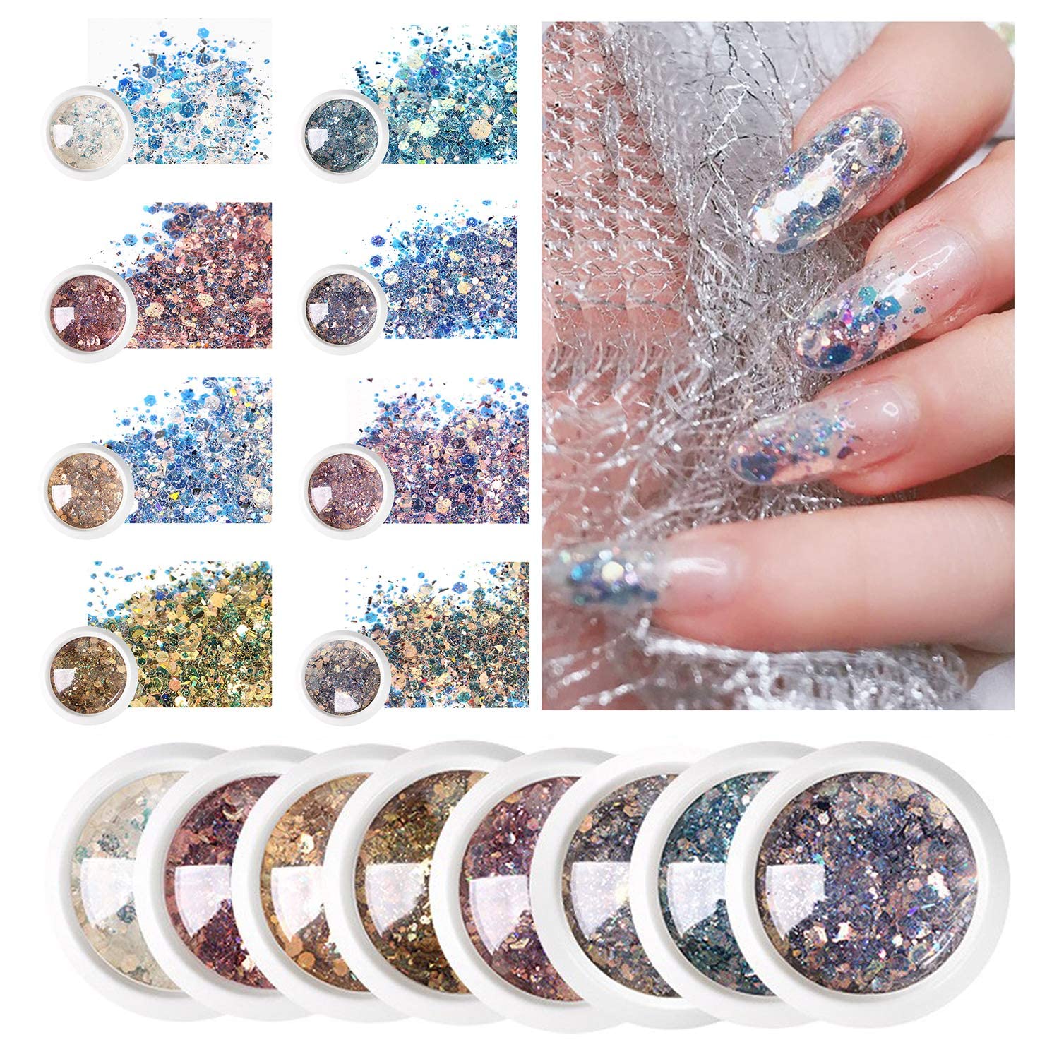 Magic Color Changing Nail Art Glitter Set - Laser Thin Sequins, Hexagon Mirror Mermaid Flakes & Holographic Spangles for Stunning Manicures & DIY Crafts - Perfect for Nail Salon, Home Manicure, Party Makeup & Gift Ideas