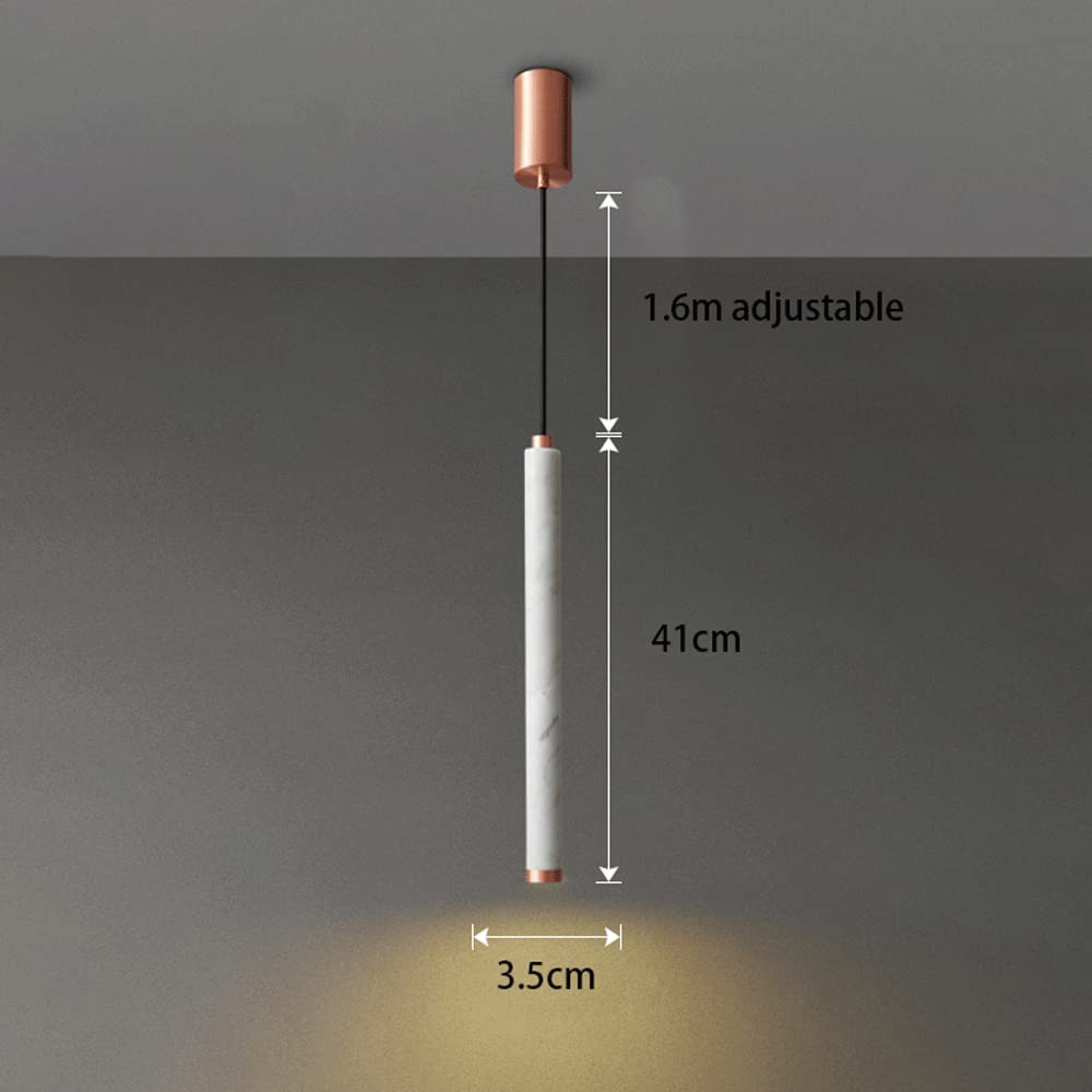 Adjustable Copper Ceiling Pendant Light with Marble Tube - Rose Gold Kitchen Island Spotlight, Hanging Fixture for Bedroom, Living Room & Villa Dining - Modern Height-Adjustable Suspension Lighting for Home Decor