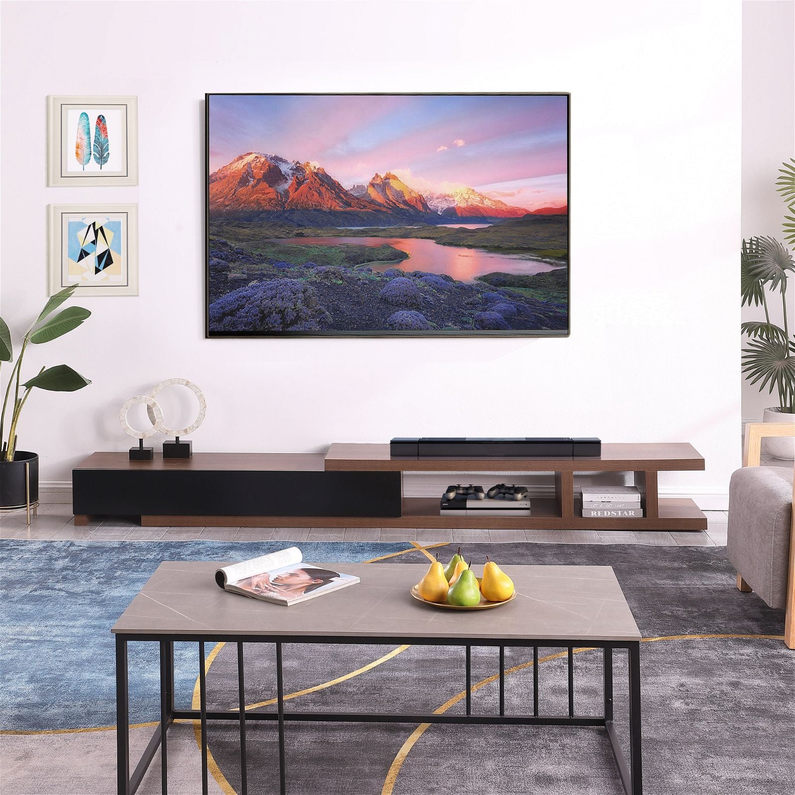 Criterion Dark Oak Extendable TV Stand 279cm - Modern Entertainment Center for Living Room, Home Theater & Media Storage