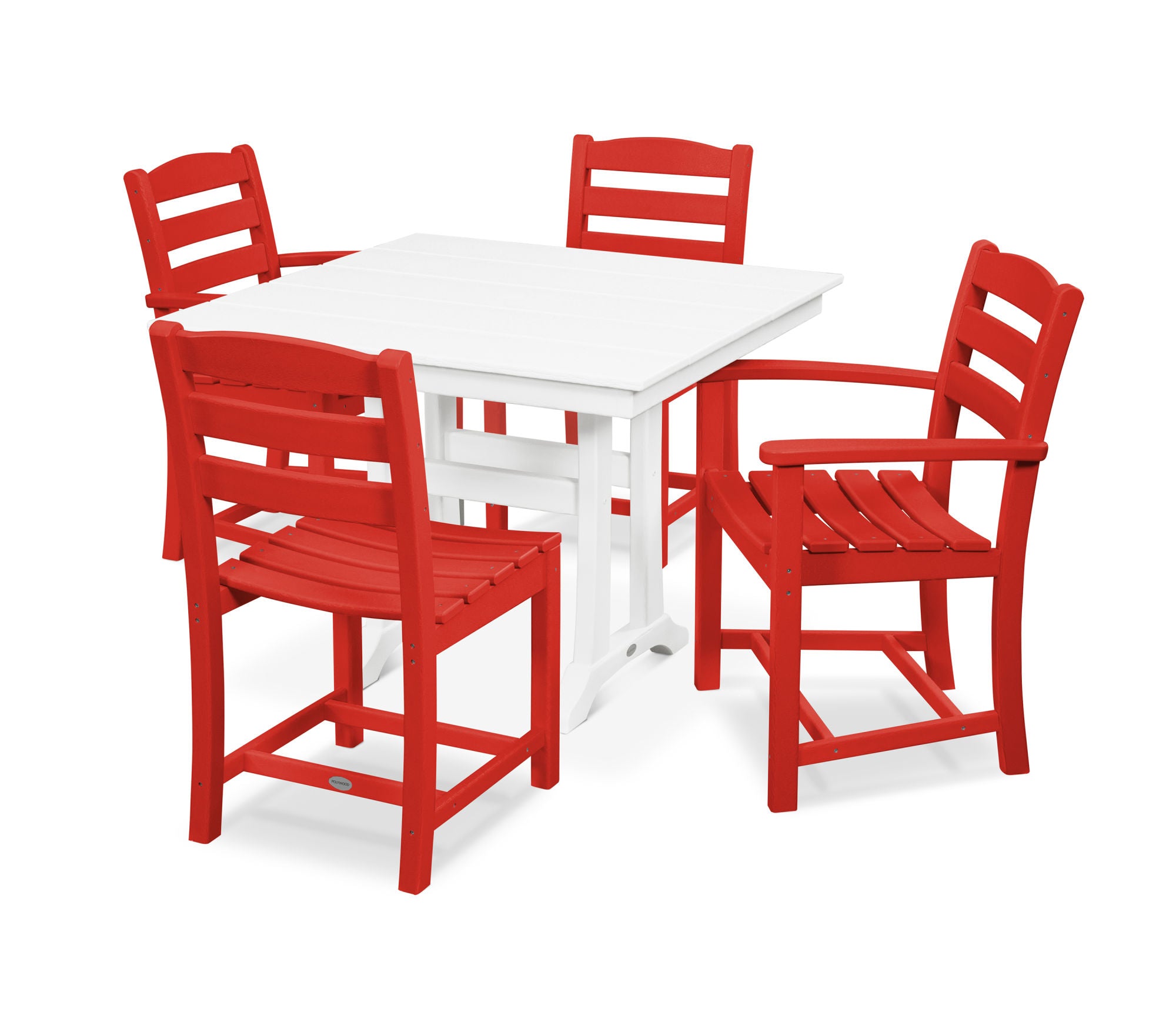 POLYWOOD La Casa Café 5-Piece Farmhouse Trestle Dining Set - Outdoor Patio Furniture for Garden, Backyard, and Poolside Dining