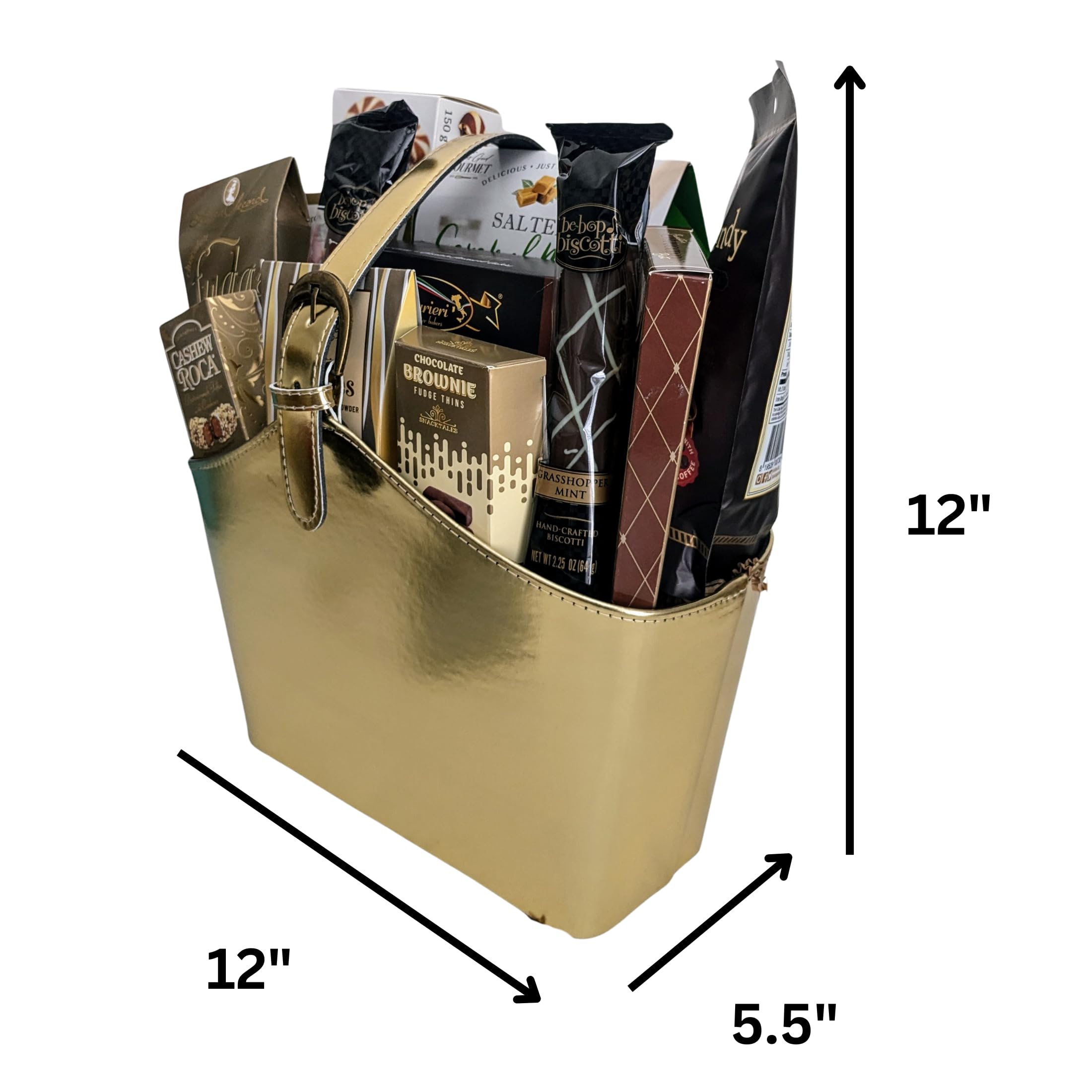 Premium Chocolate & Gourmet Cookie Gift Basket in Elegant Gold Faux Leather Tote - Luxury Corporate Gifts, Thank You Presents, Holiday Gift Box for Christmas, Thanksgiving, Birthdays & Special Occasions - Perfect for Office Celebrations, Client Appreciation & Holiday Parties