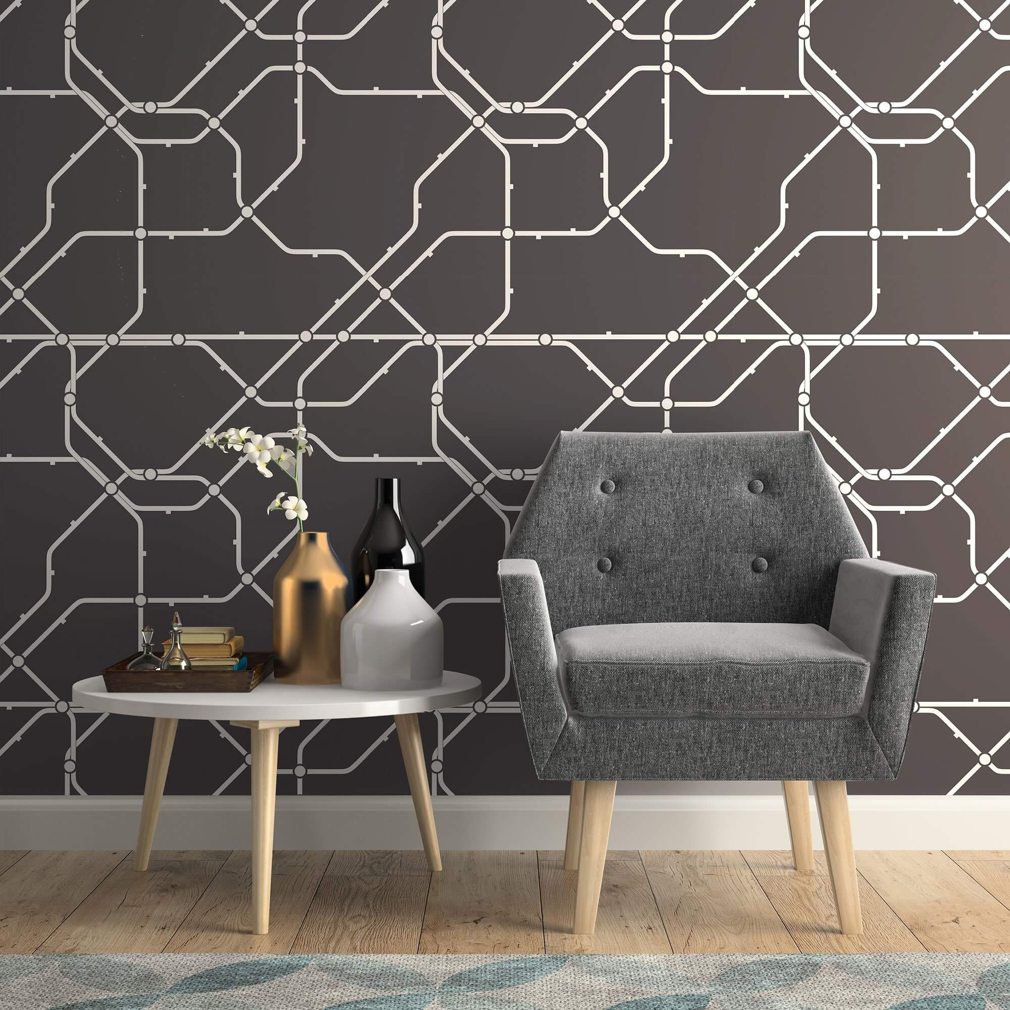 White and Charcoal Grid Peel & Stick Removable Wallpaper - Self-Adhesive Decorative Wall Covering for Bedroom, Living Room, Office | Easy to Install & Remove