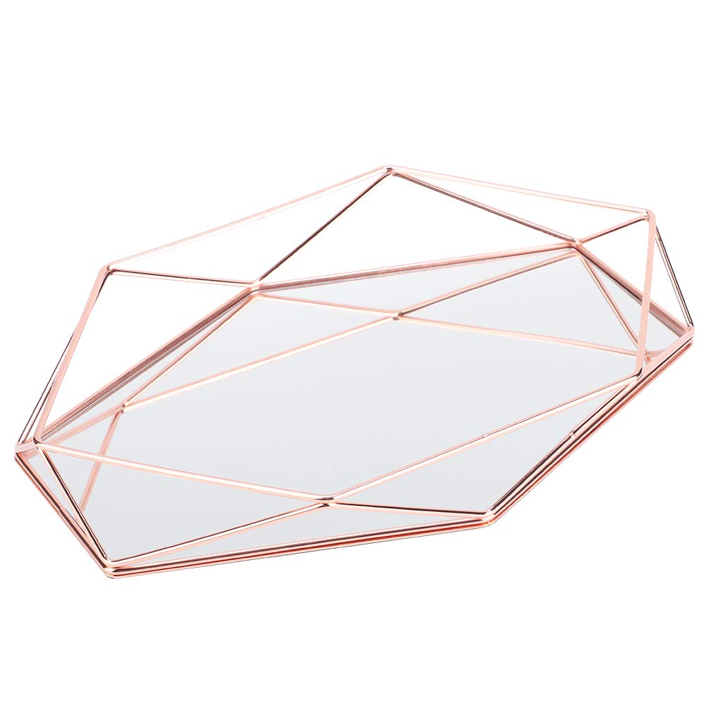 Rose Gold Hexagon Makeup Organizer Tray - Cosmetic & Jewelry Storage Box for Makeup Brushes, Perfume, Lipsticks, Nail Polish - Bathroom & Vanity Organizer for Women - Perfect for Home, Travel & Gift