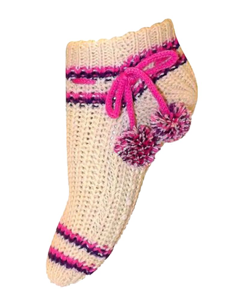 Women's Non-Slip Crochet Knitted Slipper Socks with Pom Poms - Cozy House Shoes for Winter, 2-Pack - Perfect for Indoor, Lounge, and Gift Giving