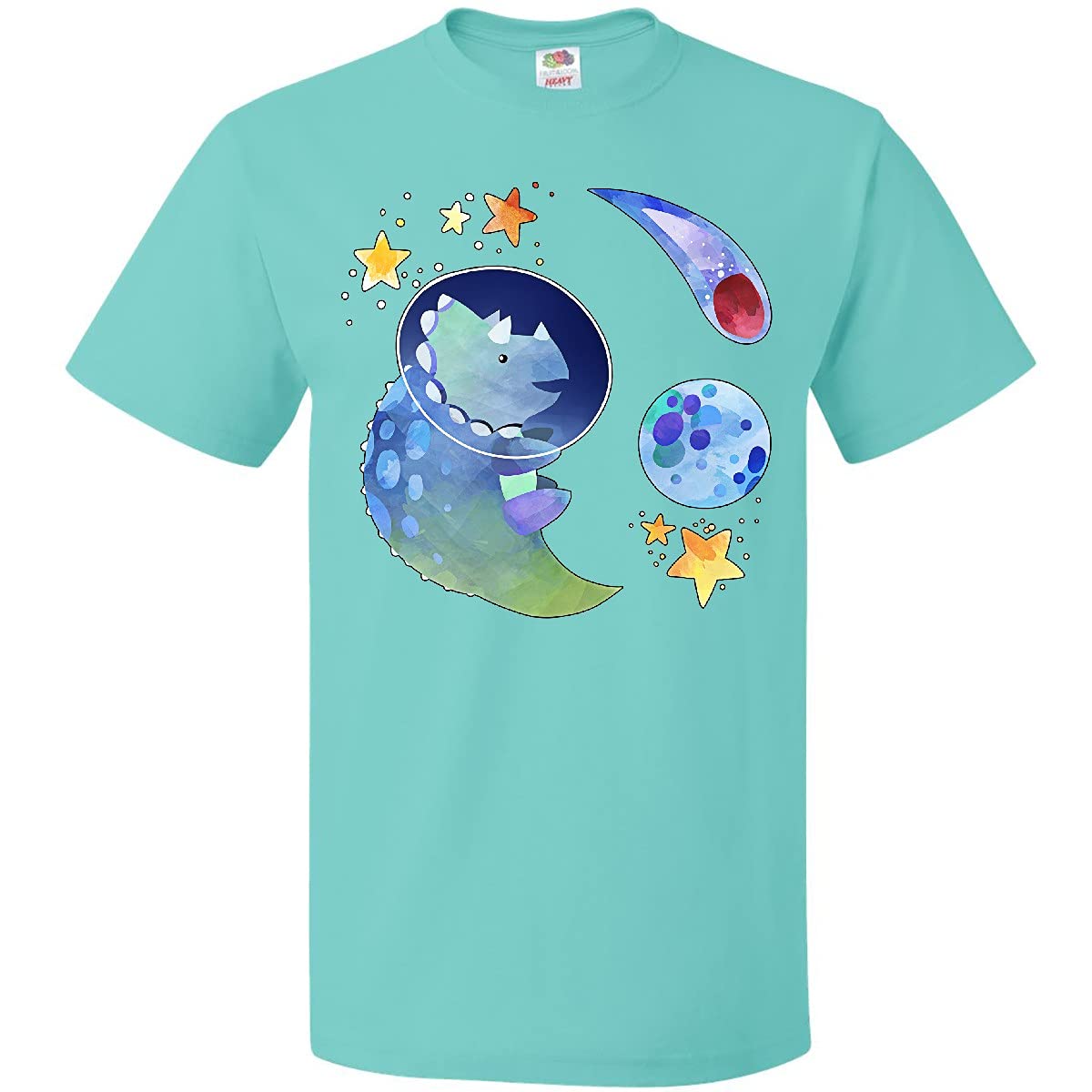 Inktastic Triceratops in Space with Planets and Stars Graphic T-Shirt - Fun Dinosaur Print Tee for Kids & Adults - Perfect for School, Parties, and Everyday Wear