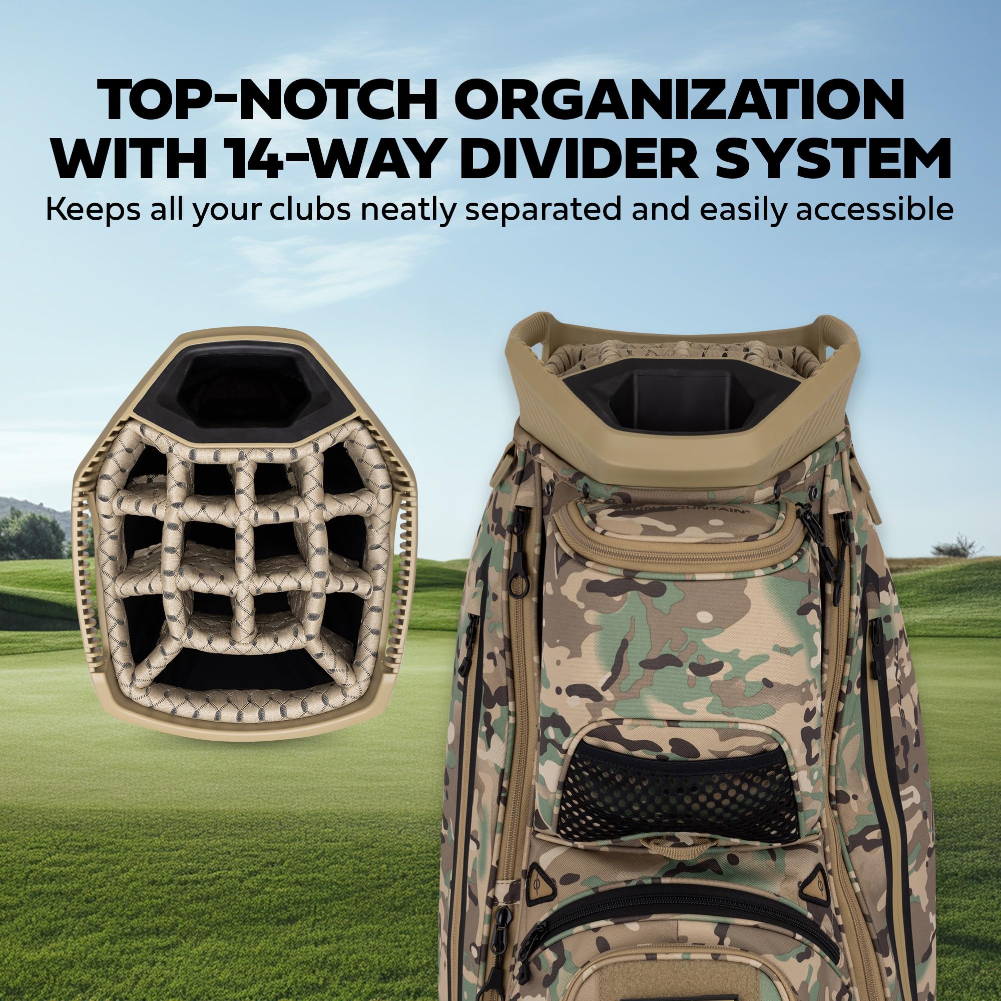 Sun Mountain 2025 C-130 Sync Golf Bag - Lightweight Men's Cart Bag with 14 Full-Length Dividers & 13 Pockets | Cart-Friendly Base for Golf Carts | Perfect for Golf Tournaments, Driving Range Practice & Weekend Golf Outings
