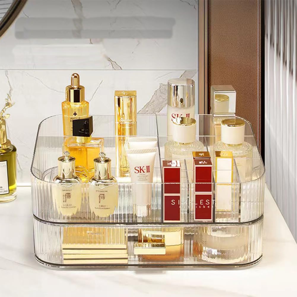 MIUOPUR Clear Stackable Makeup Organizer with Drawers - Bathroom Vanity & Dresser Storage for Cosmetics, Skincare, Lipsticks, Nail Care | Perfect for Bedroom, Bath Counter & Beauty Salon Organization