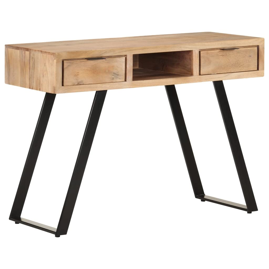 TYMMC Industrial Style Solid Acacia Wood Desk with 2 Drawers & Storage Compartment - 43.3