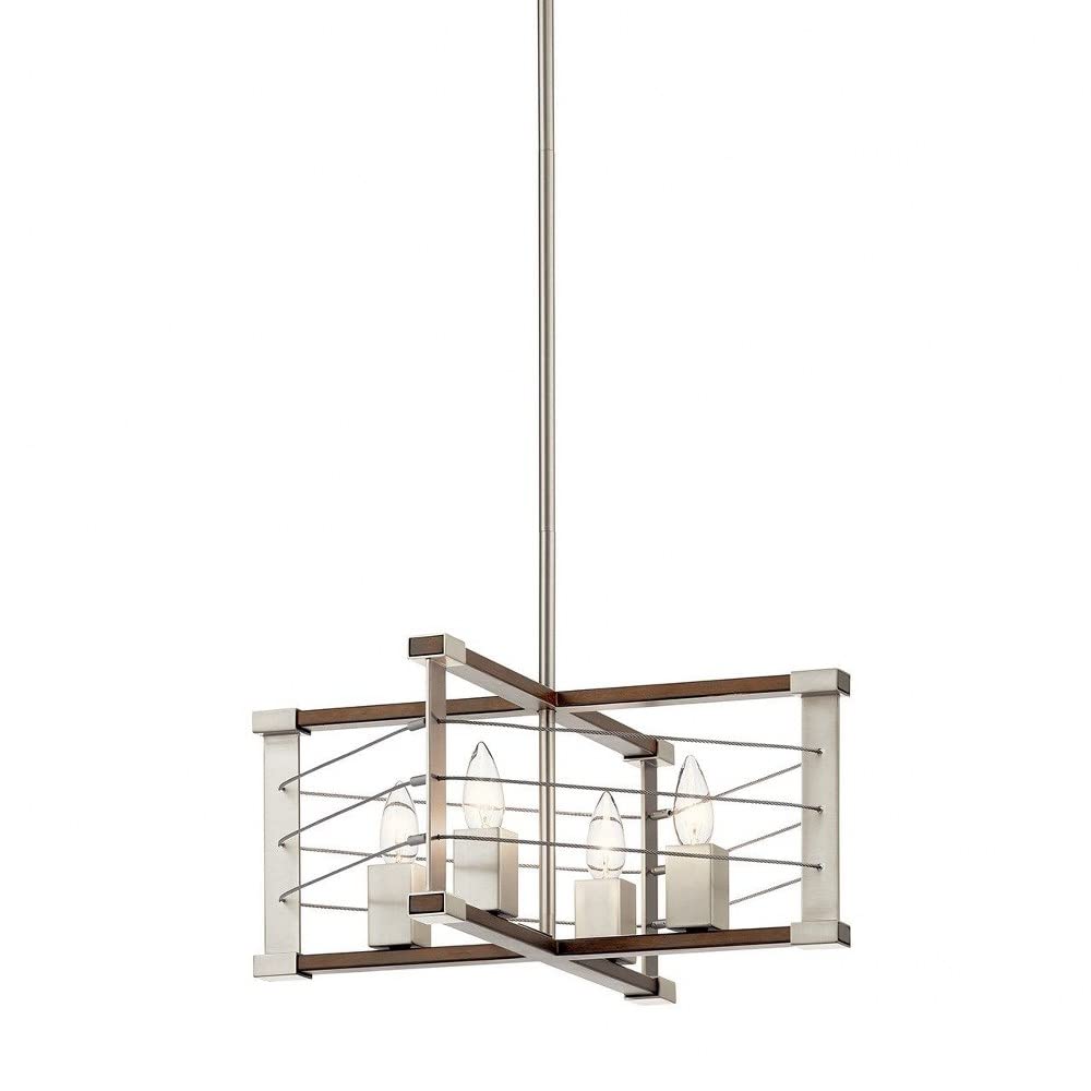 4-Light Modern Steel Cable Cage Pendant Light Fixture - Brushed Nickel Finish for Dining Room, Kitchen Island or Living Room Lighting