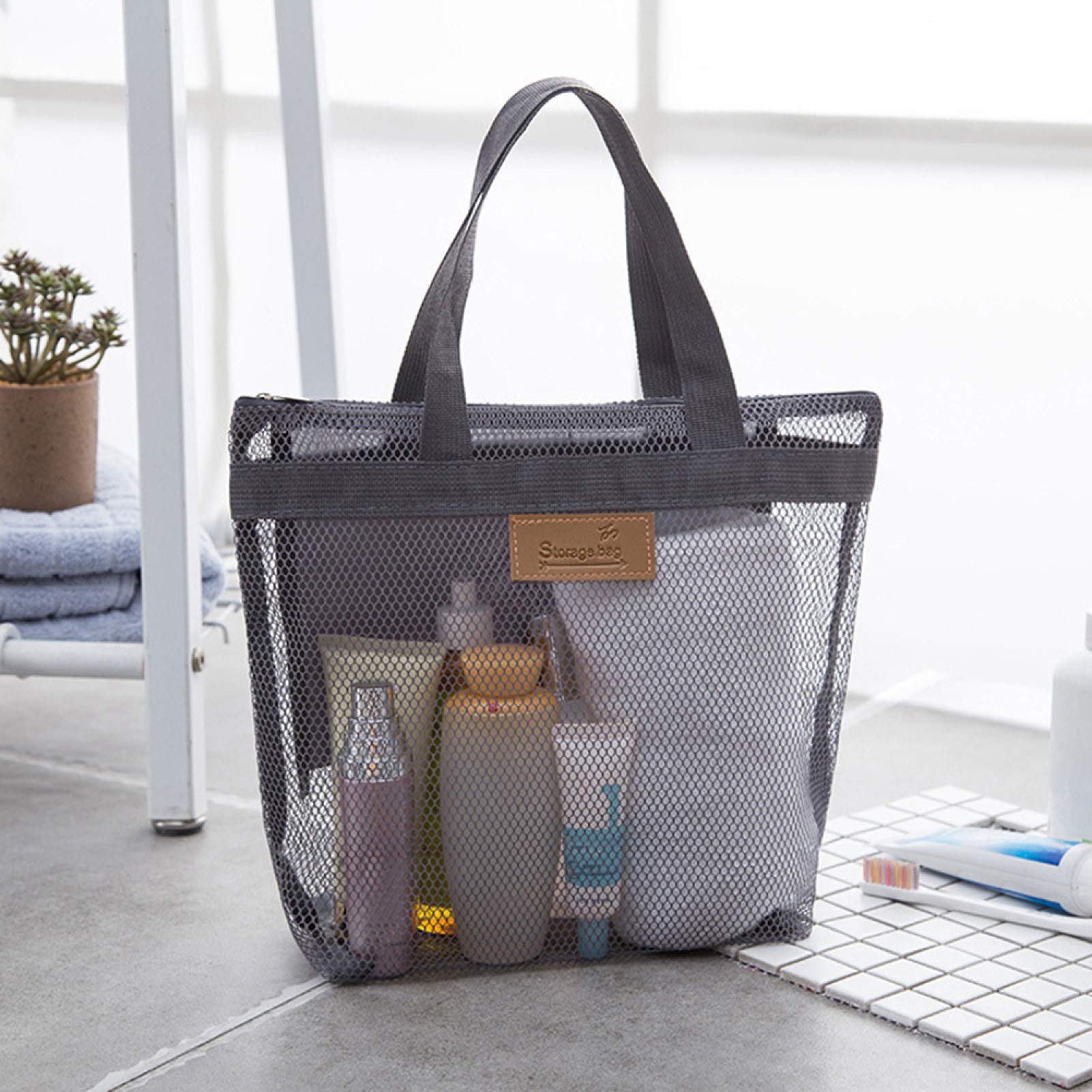 FRIDG Polyester Mesh Cosmetic Travel Bag with Zipper - Waterproof Toiletry Organizer for Women & Girls, Makeup Storage Pouch, Travel Essentials Case (Grey) - Perfect for Air Travel, Gym, Beach & Daily Use