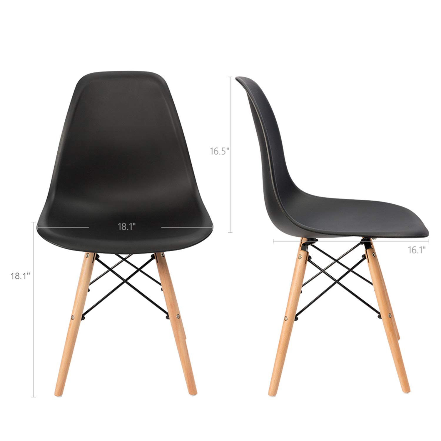 Furmax Pre-Assembled Modern Dining Chairs Set of 4 - Mid Century Modern DSW Shell Lounge Plastic Chairs for Kitchen, Dining Room, Bedroom & Living Room - Comfortable Side Chairs (Black) | Perfect for Small Spaces, Apartments & Contemporary Home Decor