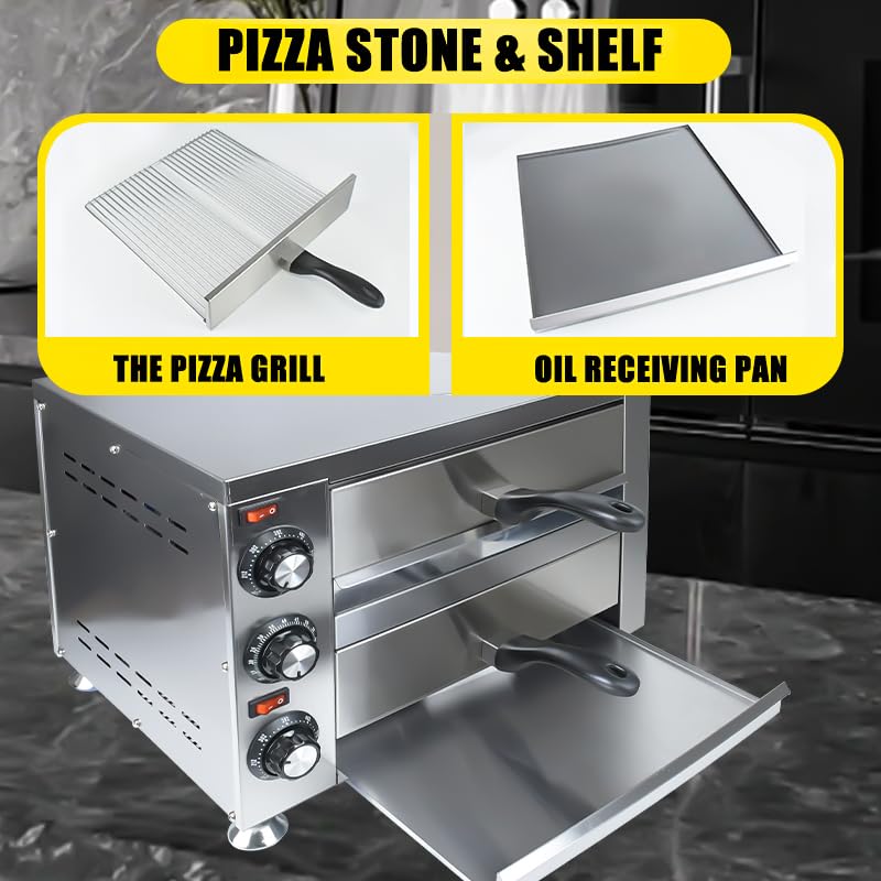 KOOTEN 2 Tier Electric Pizza Oven - Stainless Steel Commercial Countertop Pizza Maker with Timer for Home & Restaurant | Perfect for Indoor Baking, Parties & Small Businesses