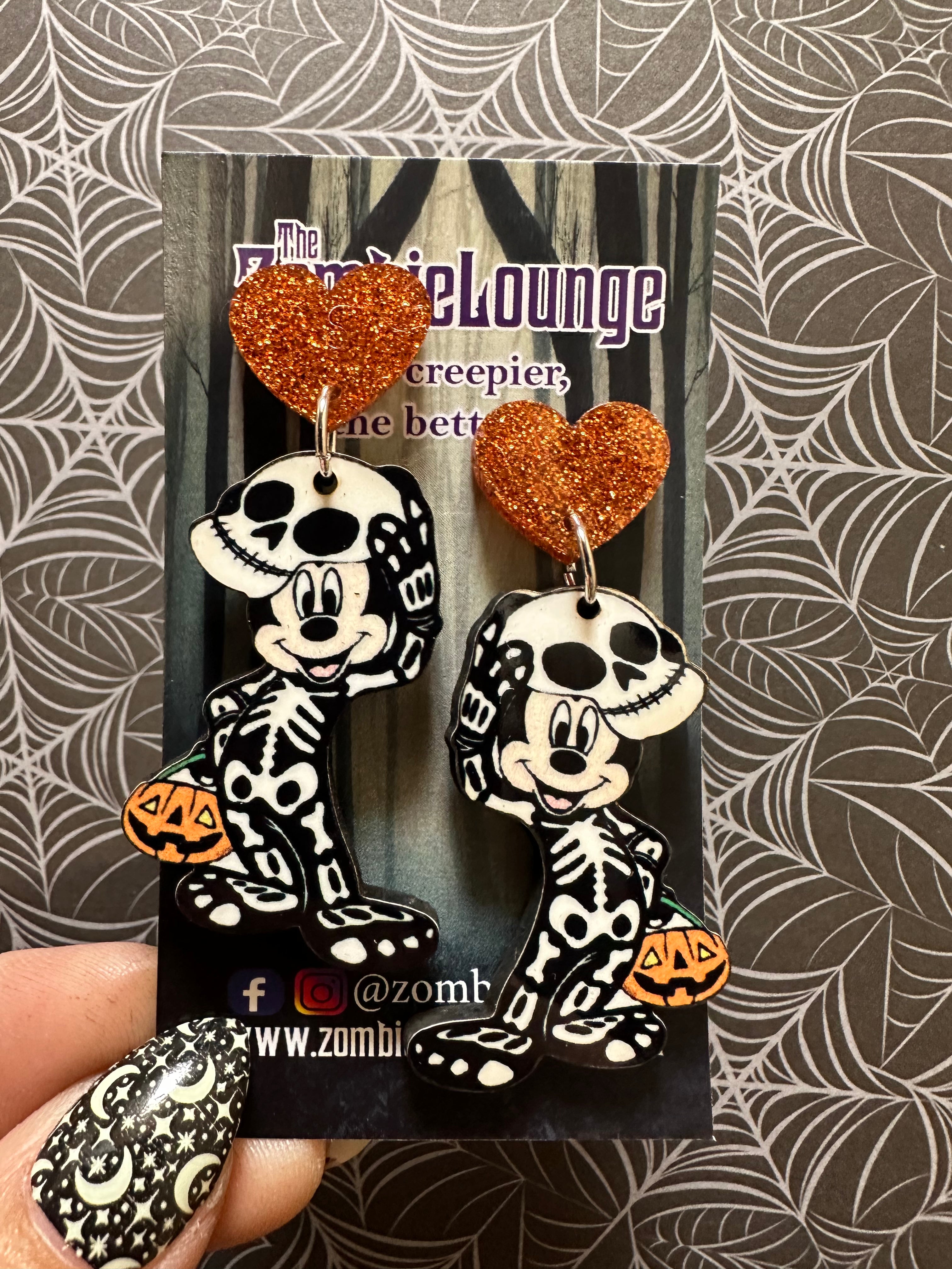 Skeleton Mouse Earrings - Gothic Halloween Jewelry for Women, Unique Handmade Silver Tone Stud Earrings - Perfect for Costume Parties, Cosplay, and Dark Fashion Accessories