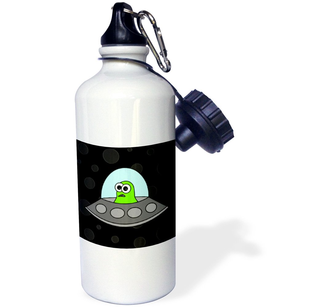 3D Rose Cute Alien Spacecraft Sports Water Bottle - 21oz Insulated Stainless Steel White Bottle for Gym, Hiking & Outdoor Activities