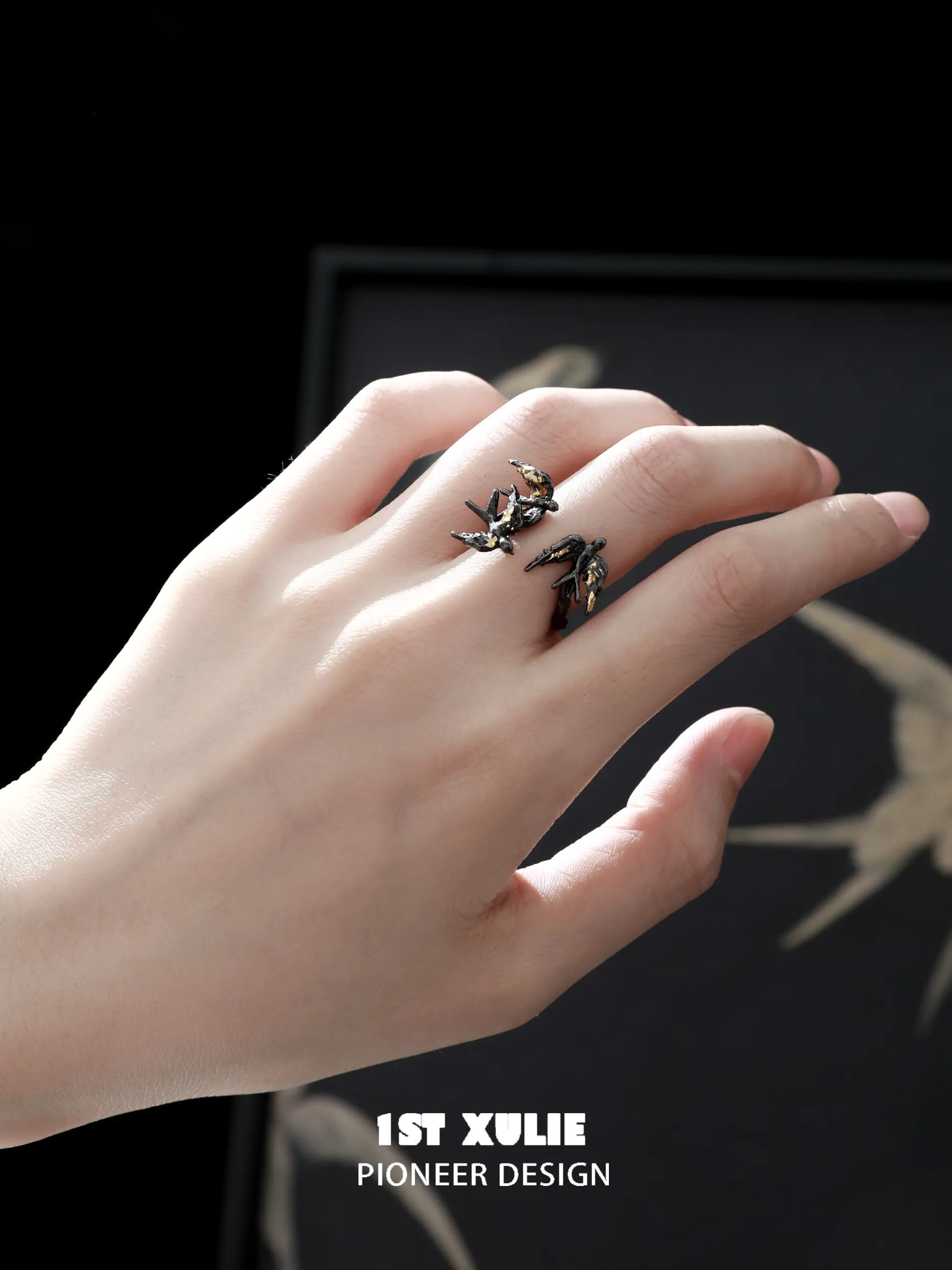 Swallow's Return 925 Sterling Silver Open End Gold Foil Ring - Elegant Adjustable Jewelry for Women, Perfect for Weddings, Anniversaries & Everyday Wear