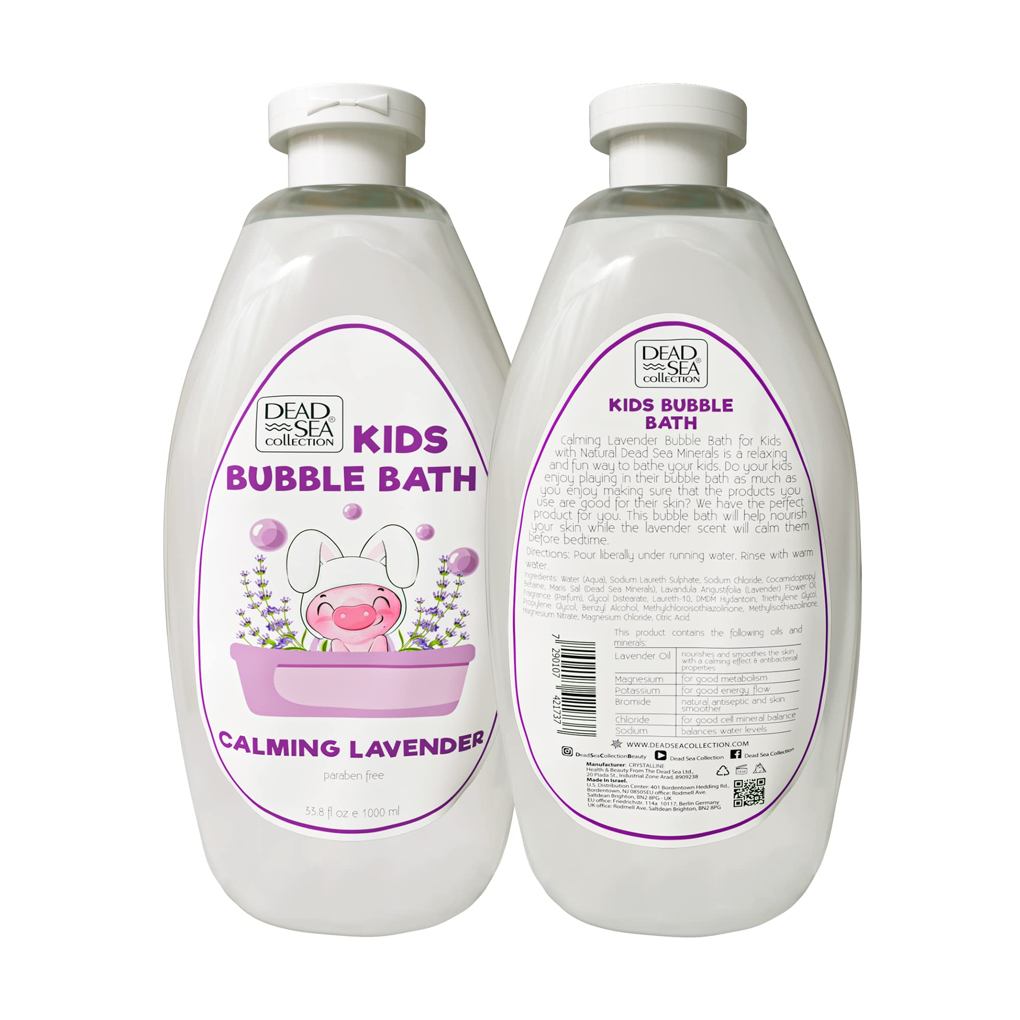 Dead Sea Collection Lavender Body Wash & Bubble Bath Gift Set - 2 x 67.6 fl oz Body Wash + 2 x 33.8 fl oz Kids Bubble Bath with Calming Lavender Scent - Moisturizing Bath Essentials for Relaxation & Sensitive Skin Care