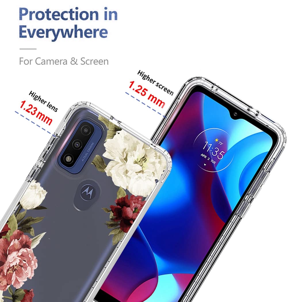 **Moto G Pure 2021 Case with Tempered Glass Screen Protector | Clear Floral Design Full Body Protective Cover for Motorola XT2163DL | Durable & Stylish for Everyday Use**
