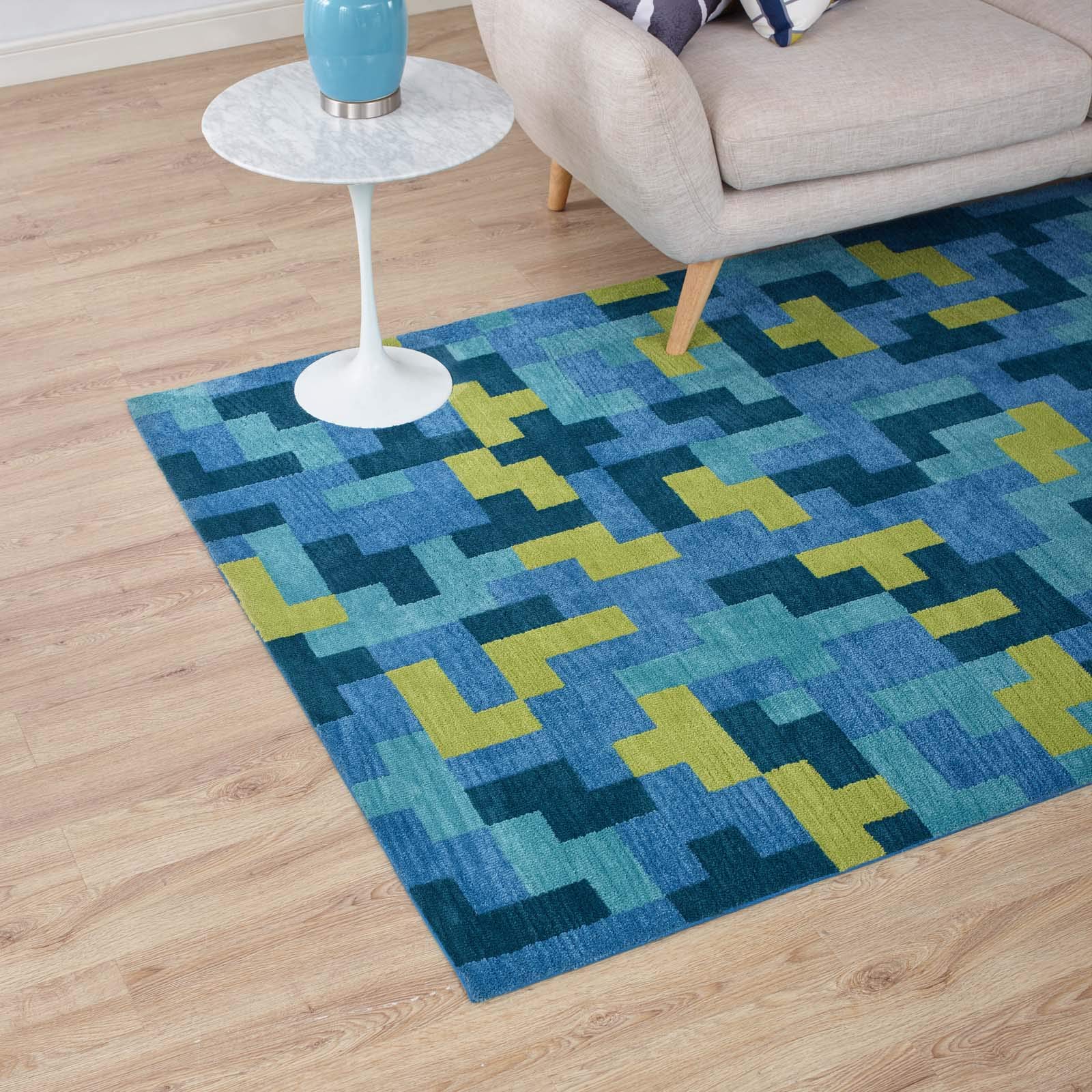 Modern Contemporary Urban Living Room Area Rug - Non-Slip Floor Carpet Runner in Navy Blue Fabric for Lounge, Bedroom & Entryway Decor