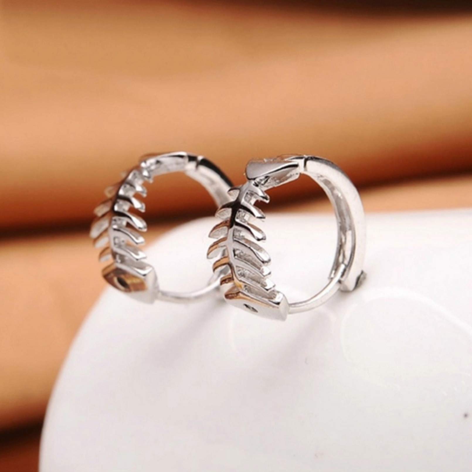 925 Sterling Silver Fish Bone Hoop Earrings for Women - Retro Fashion Pierced Jewelry Gift - Perfect for Casual Wear, Parties & Special Occasions