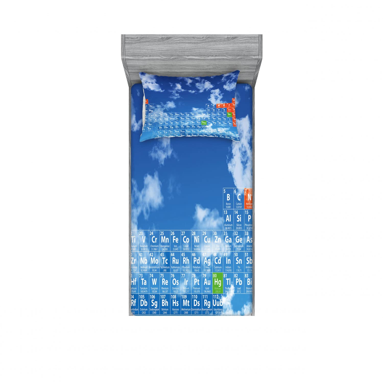 Ambesonne Science Themed 2-Pack Twin XL Fitted Sheet & Pillow Sham Set - Clouds and Chemistry Print, 4-Piece Bedding Decor (2 Fitted Sheets + 2 Pillow Covers) in White & Blue | Perfect for Dorm Rooms, Science Classrooms & Geeky Home Decor