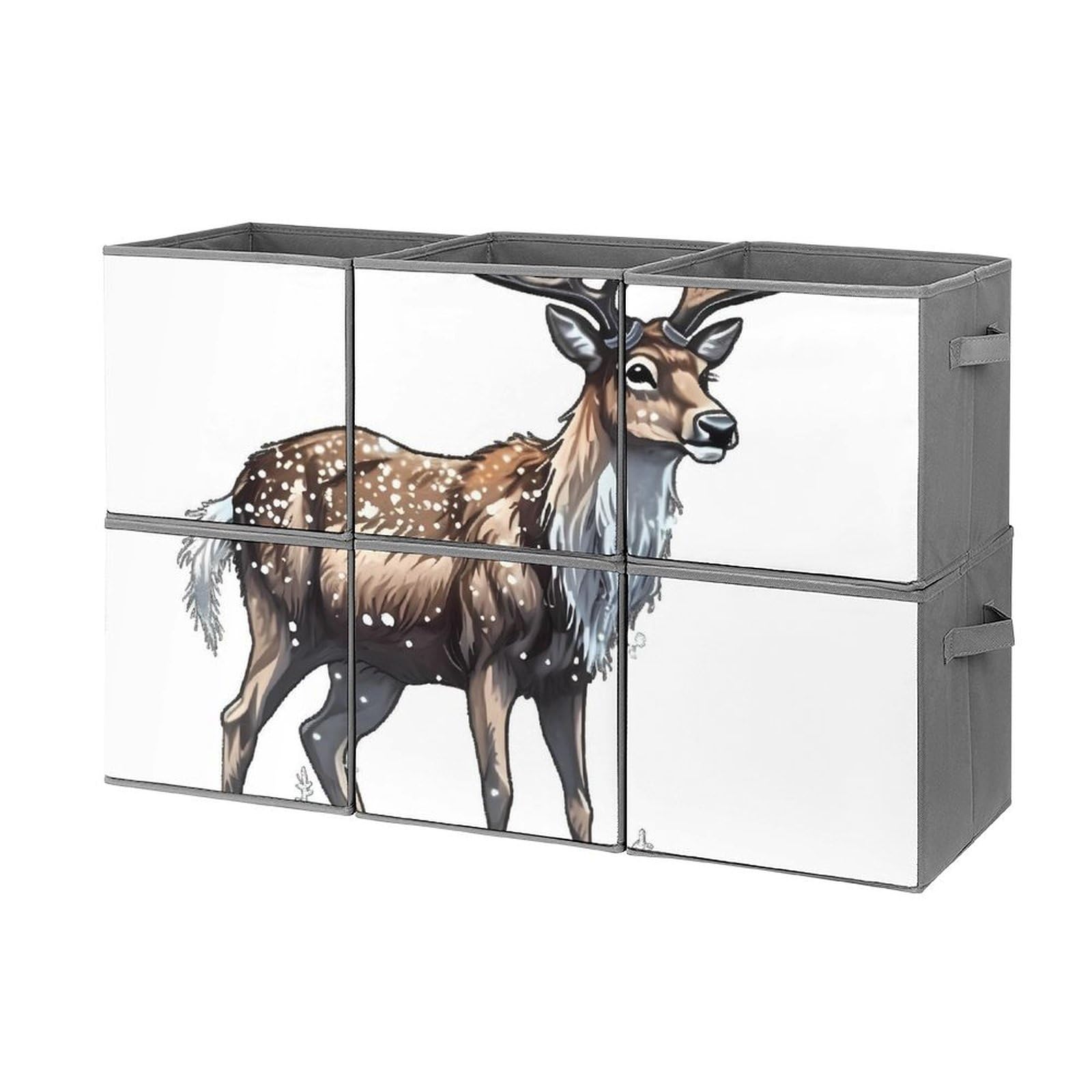 6-Piece Hand-Painted Deer Collapsible Storage Baskets with Handles - Large Closet Organizer for Clothing, Toys & Home Decor | Foldable Fabric Storage Cubes for Bedroom, Nursery & Dorm Organization