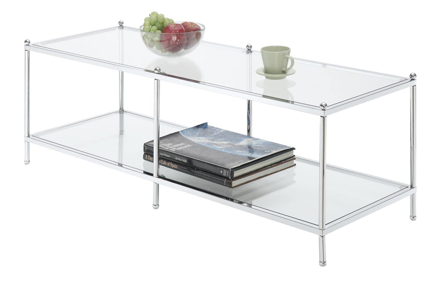 Convenience Concepts Royal Crest Modern Chrome Glass Coffee Table - Perfect for Living Room, Lounge & Office Decor