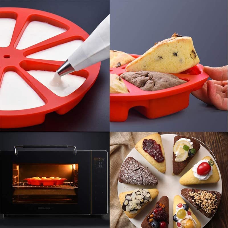 2 Pack Silicone Baking Molds - Triangle Cake Pan, 8 Cavity Scone Pan, Cake Slices & Pizza Bread Mold - Reusable Non-Stick Baking Tools for DIY Cakes, Cookies & Pastries - Perfect for Home Baking, Parties & Holiday Desserts