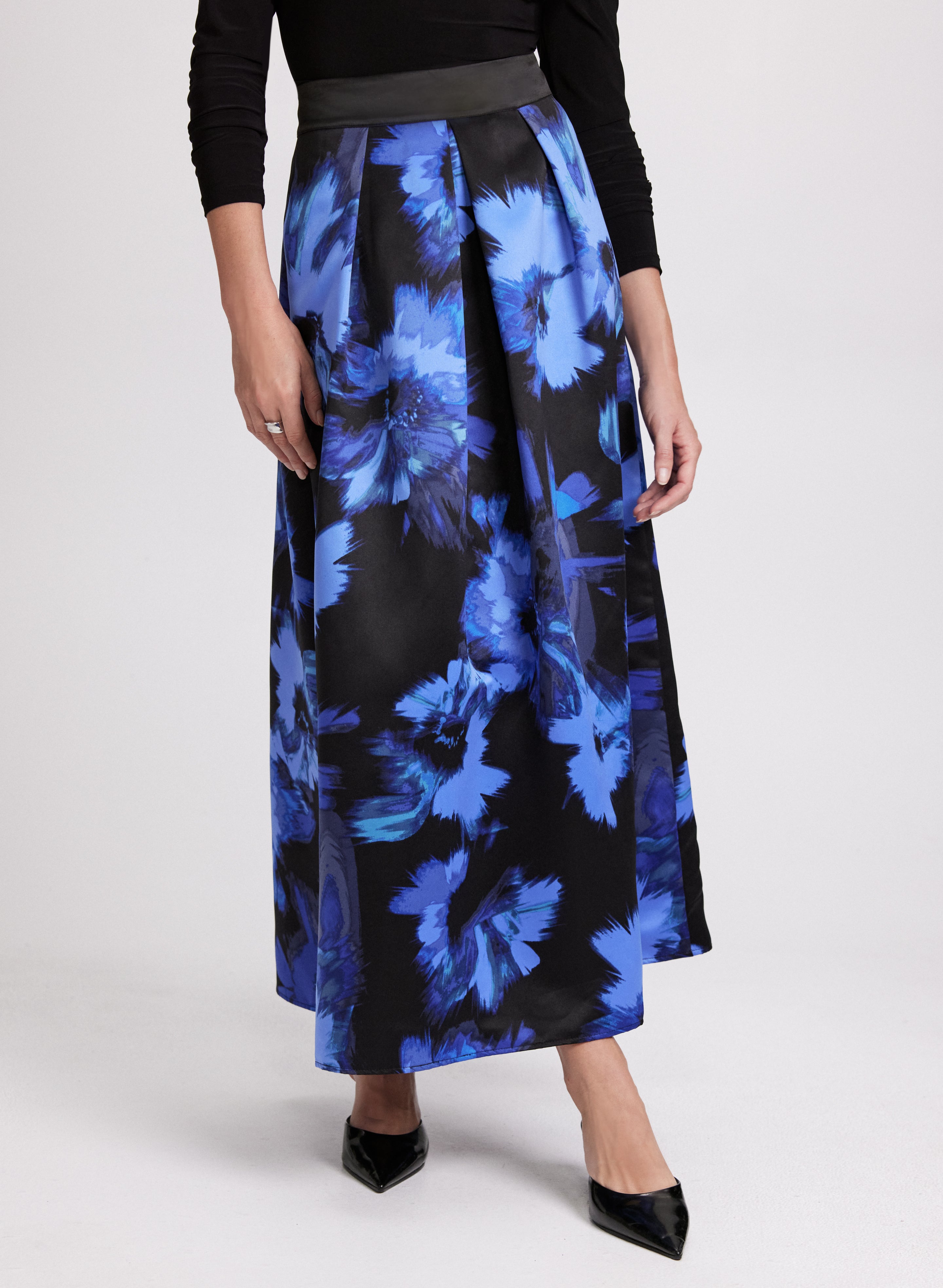 Floral Box Pleat Maxi Skirt for Women - Elegant Boho Summer Long Skirt with Pockets | Perfect for Beach, Vacation & Casual Outfits