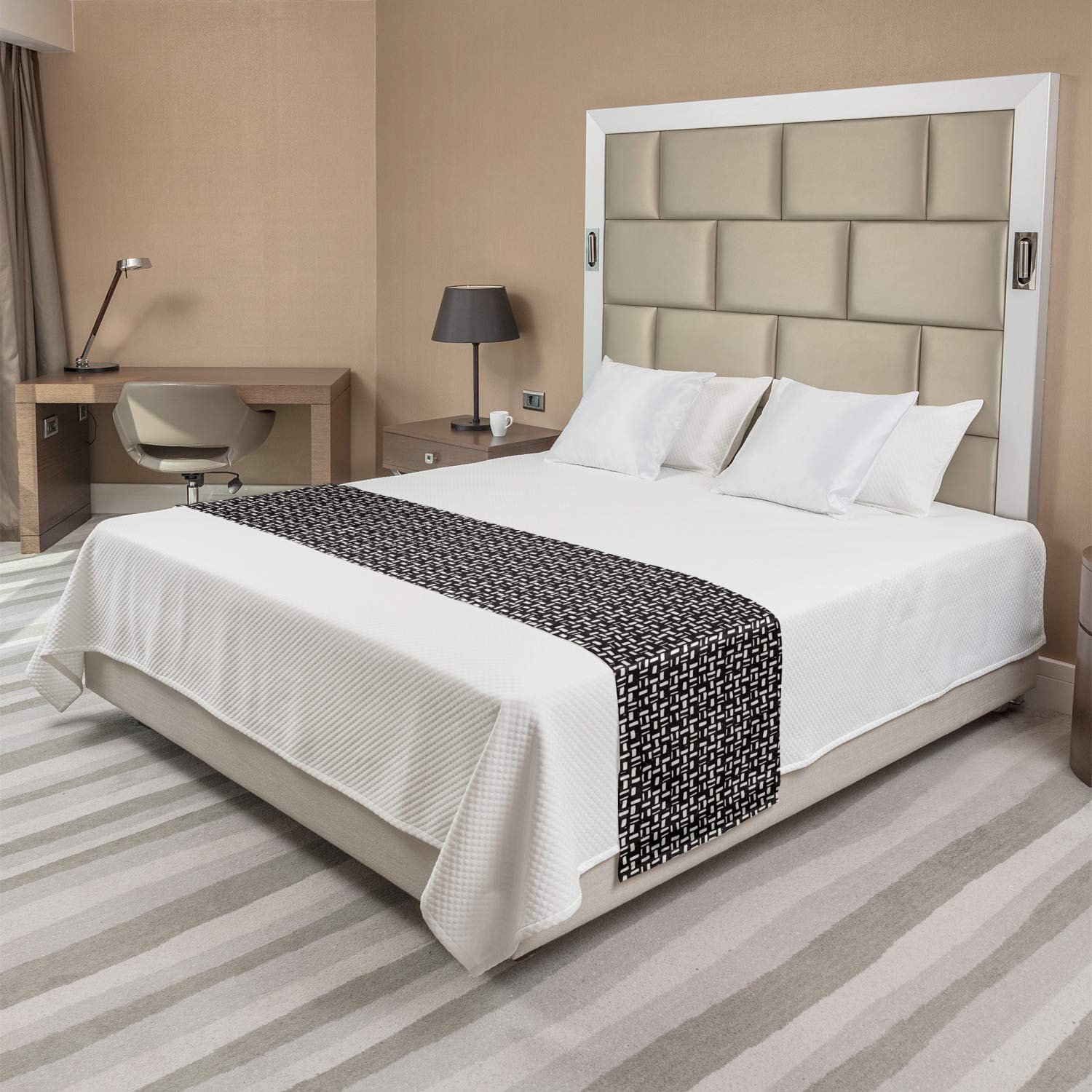 Ambesonne Black and Ivory Bed Runner - Hand Drawn Stripes with Grunge Effect, Decorative Accent Bedding Scarf for Hotels, Homes & Guestrooms | Perfect for Master Bedrooms, Guest Suites & Luxury Hotel Decor