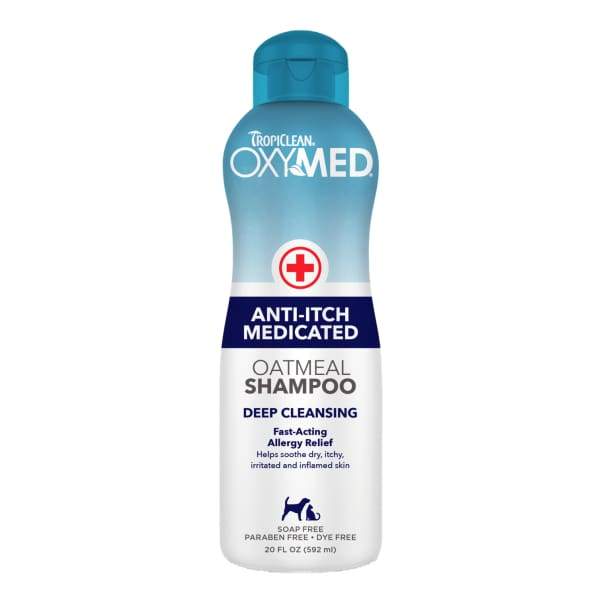 TropiClean OxyMed Anti Itch Shampoo for Dogs & Cats - 20oz Medicated Pet Shampoo for Itchy Skin Relief - Soothes Allergies & Hot Spots - Perfect for Bathing Dogs & Cats with Sensitive Skin