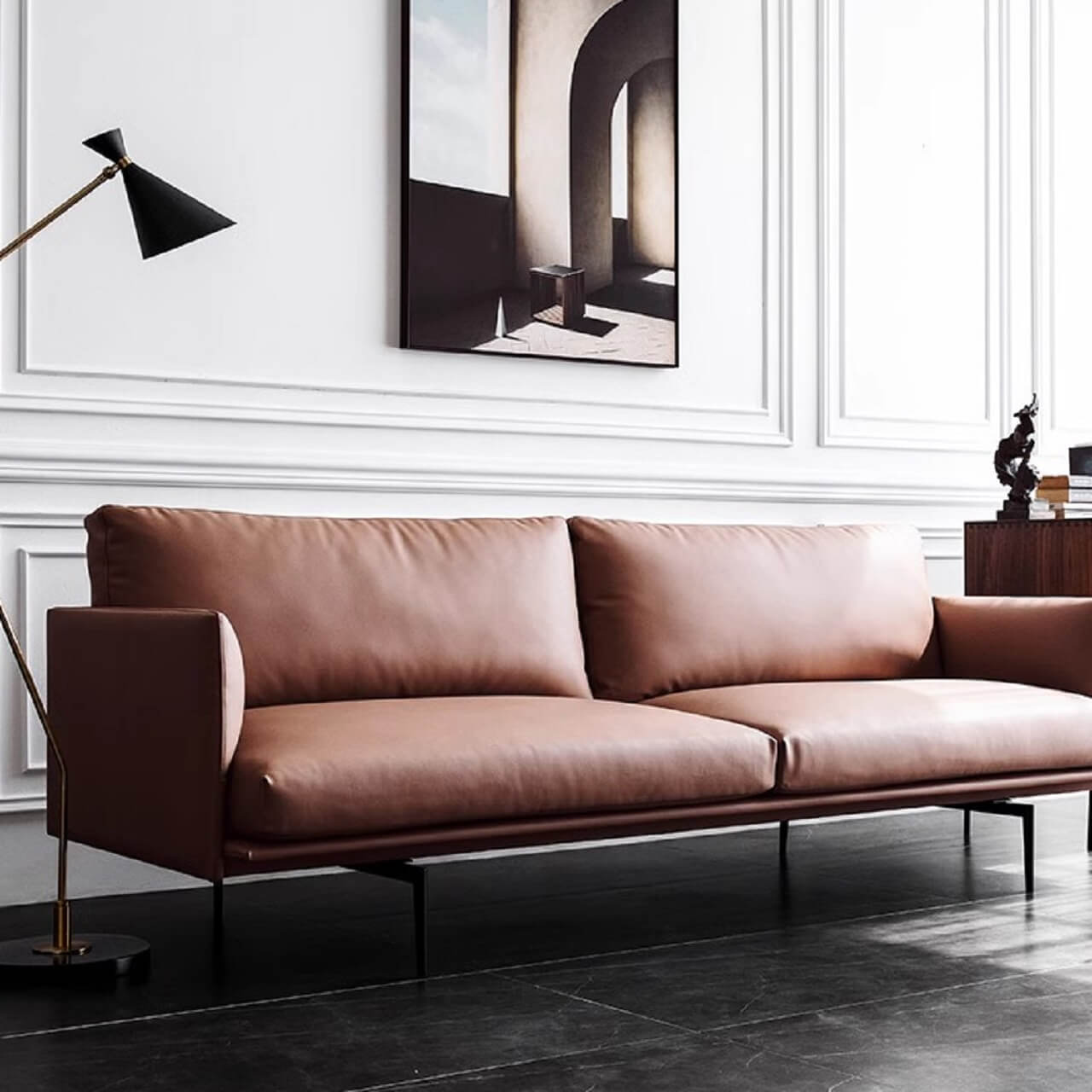 Luxury White Microfiber Leather Sofa - Modern Minimalist Design 87.8