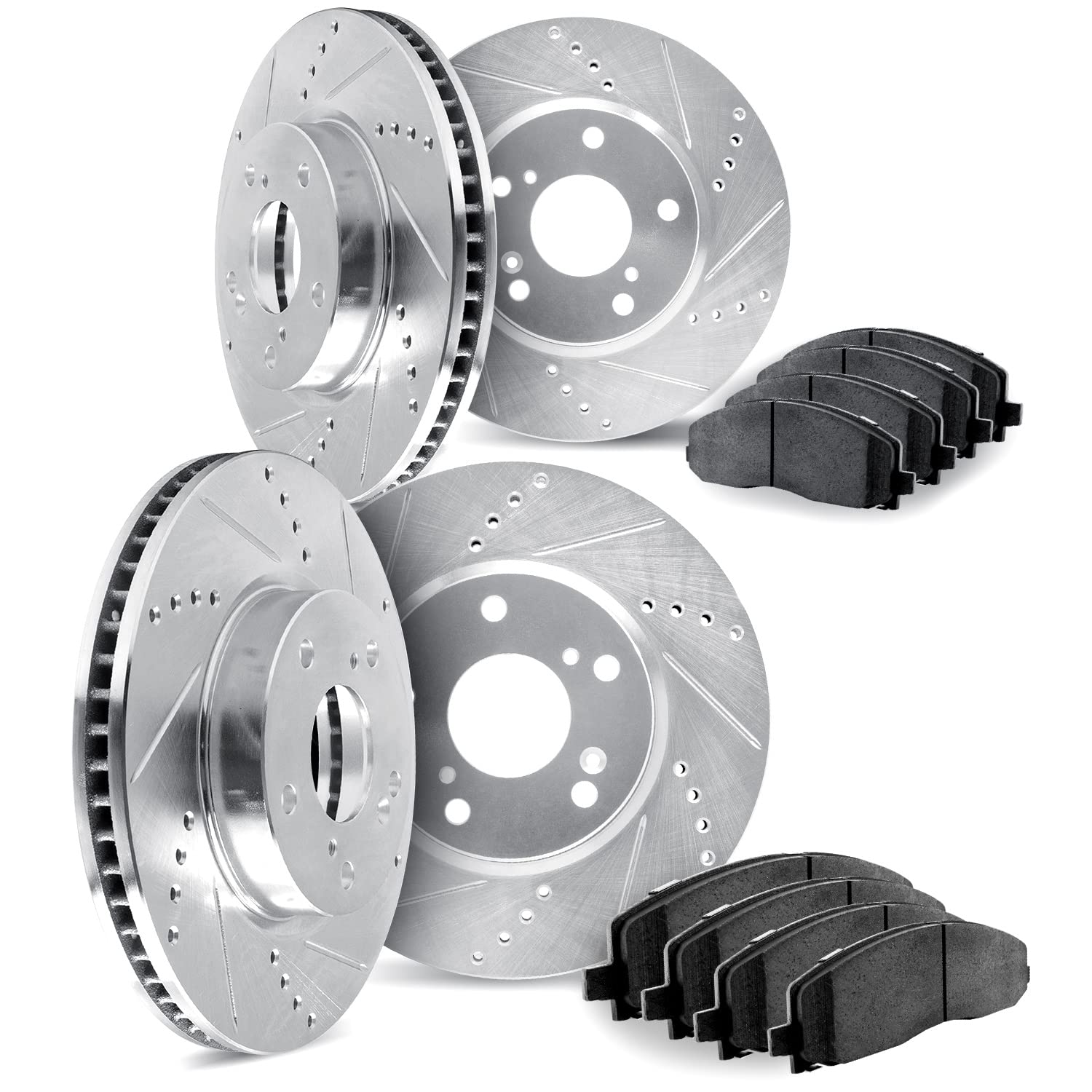 Dynamic Friction Company Premium Drilled & Slotted Brake Rotors Kit - Front & Rear 5000 Advanced Brake Pads & Rotors Set | High-Performance Automotive Replacement Brake System for Cars, Trucks & SUVs | Ideal for Daily Commuting, Off-Roading & Performance Driving