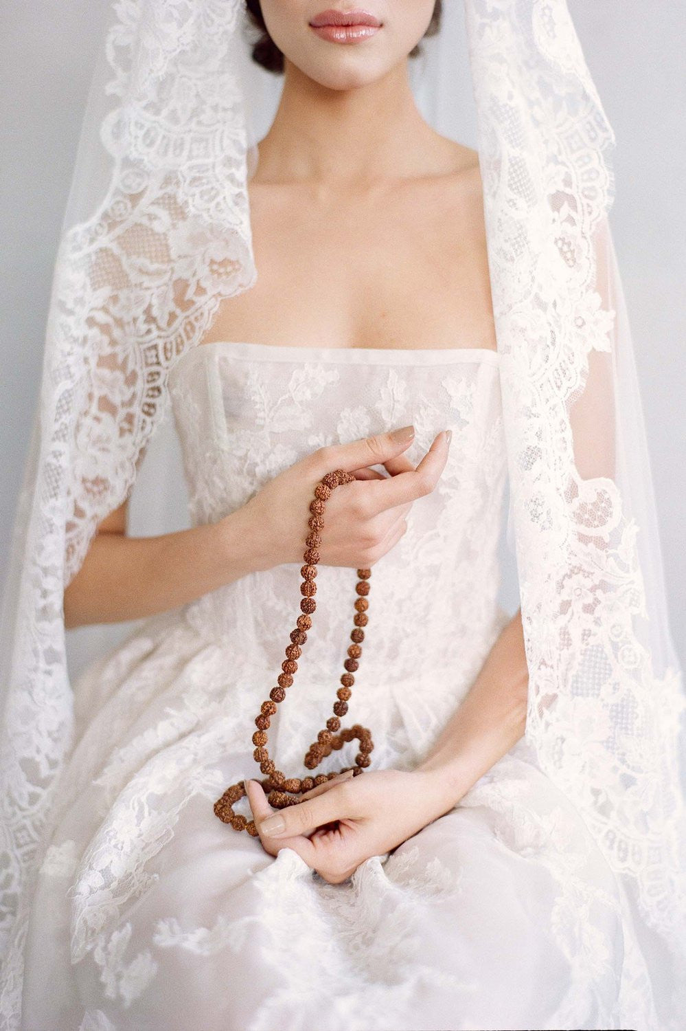 Ivory Madrid French Lace Mantilla Veil - Elegant Bridal Headpiece for Weddings, Church Ceremonies & Special Occasions