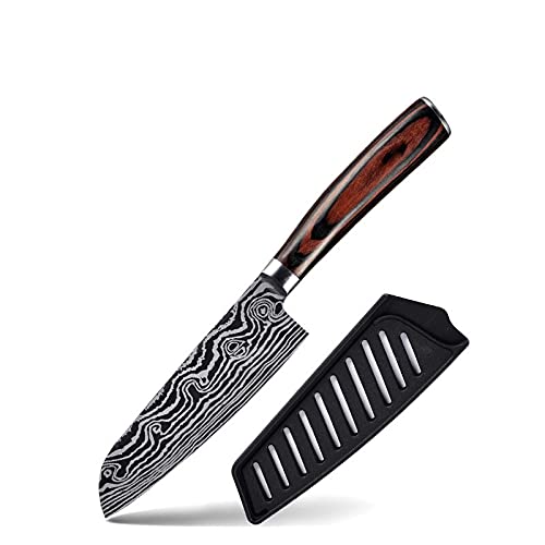 Premium Damascus Steel Kitchen Knife Set - 10-Piece Professional Chef Knives with Laser Etched Pattern, 5Cr15MoV Stainless Steel Blades - Perfect for Home Cooking, Restaurant Use & Gourmet Food Preparation (1-Piece Value Set Z)