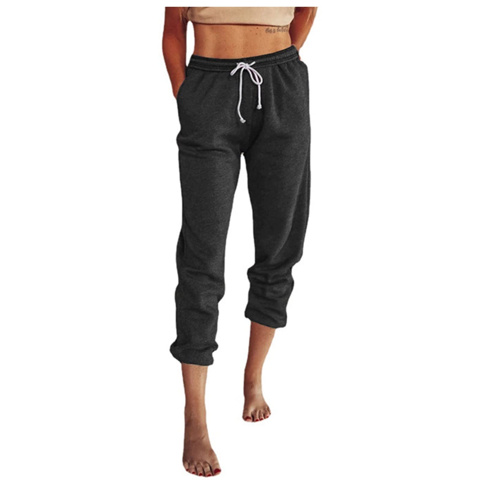 LOVEELY Women's Casual Sweatpants - Solid Color Mid-Rise Elastic Waistband with Drawstring, Loose Fit Straight Leg Pants with Pockets | Lounge, Yoga, Running, Travel & Everyday Wear