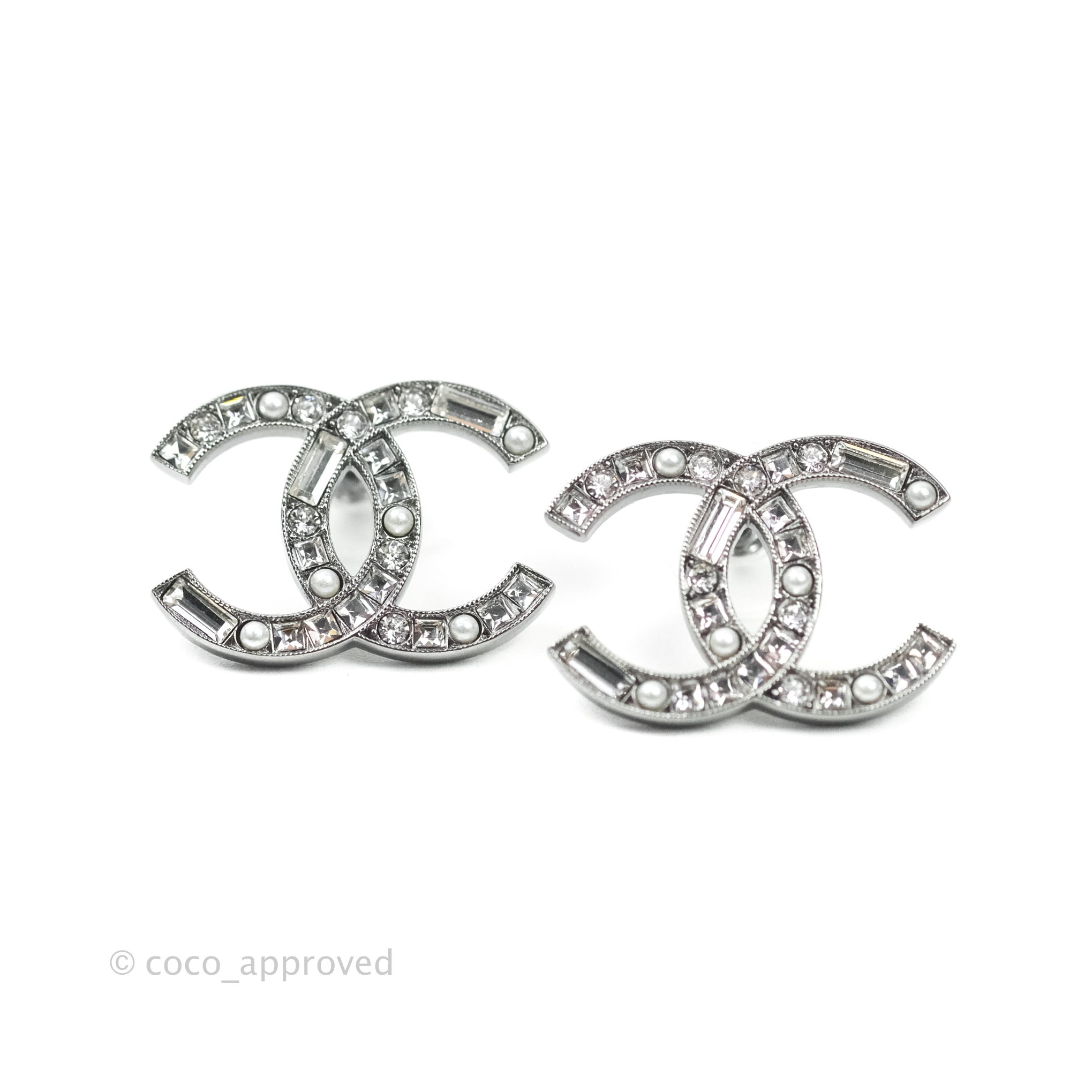 Chanel CC Crystal Earrings for Women - Silver Tone 20P Fashion Jewelry - Perfect for Parties, Weddings & Special Occasions