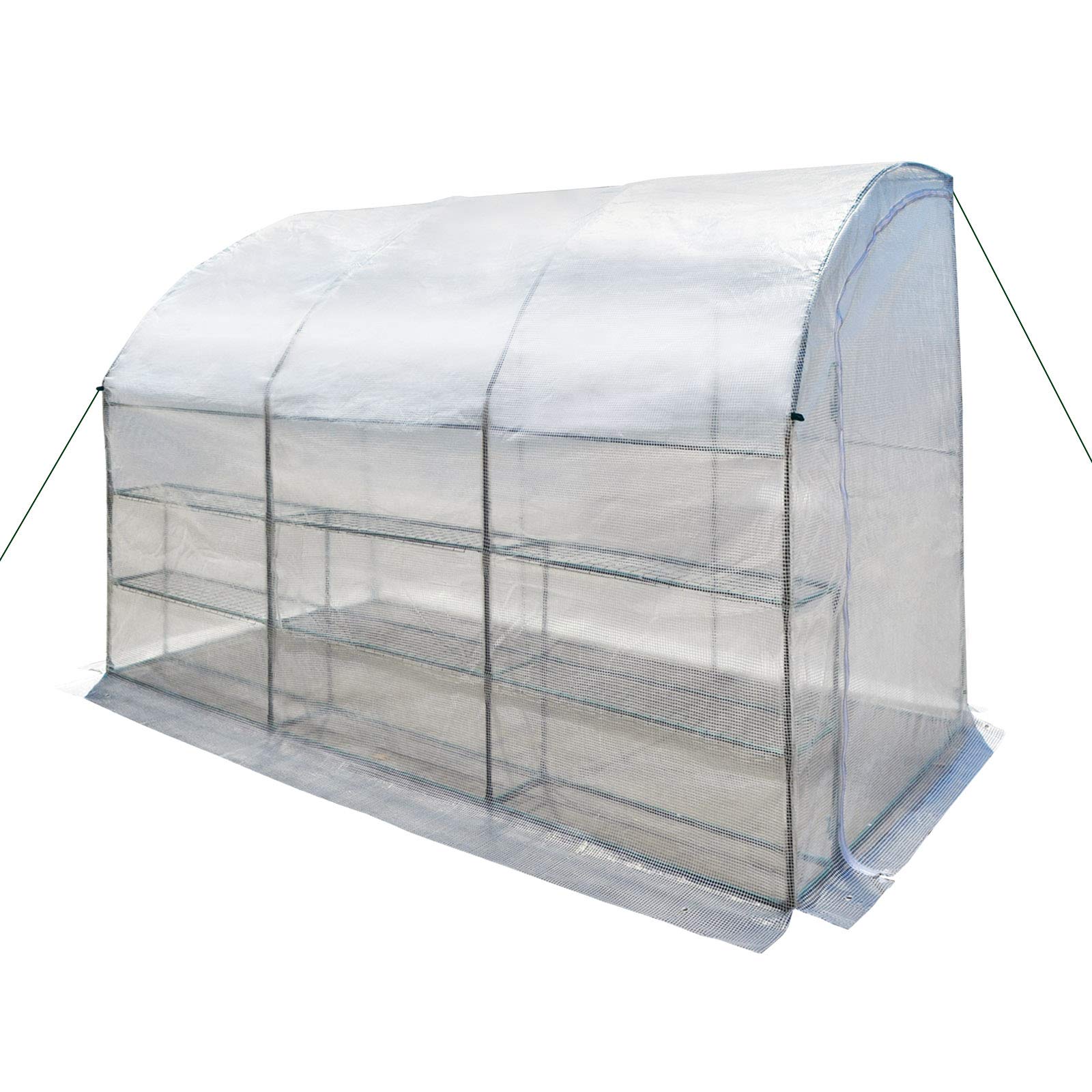 BenefitUSA 10x5x7ft Large Walk-in Wall Greenhouse with 3 Tiers & 6 Shelves for Indoor/Outdoor Gardening (White) - Perfect for Backyard, Patio, Balcony & Urban Farming