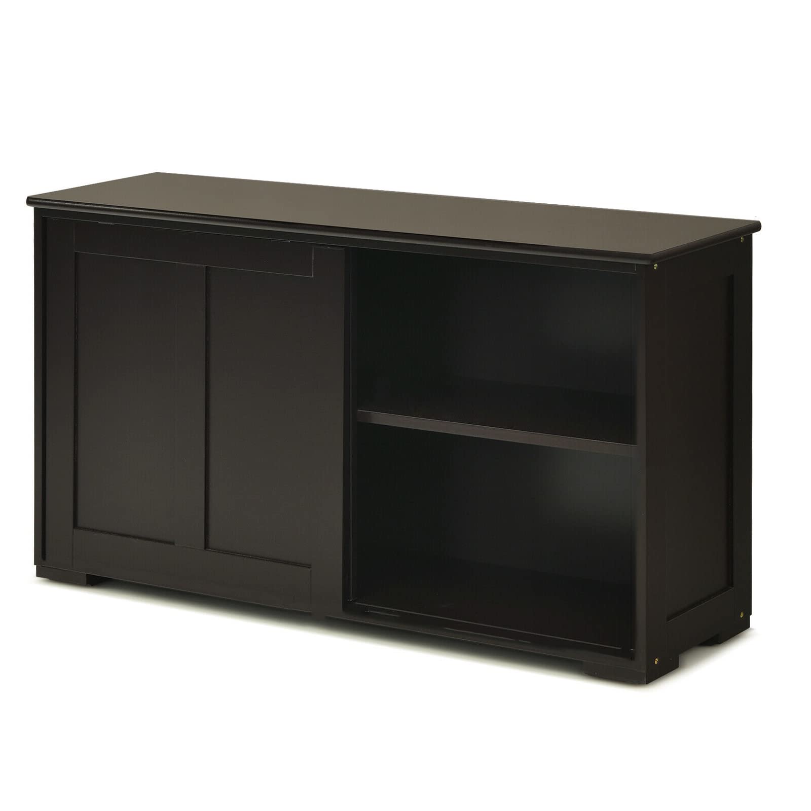 LHONE Stackable Wooden Storage Cabinet with Sliding Doors - Kitchen Sideboard Buffet Cupboard for Dining Room & Home Organization (Brown) - Perfect for Small Spaces & Modern Kitchens