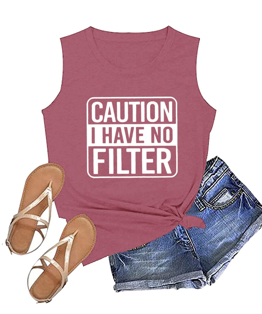 Funny 'Caution I Have Two Filters' Women's Tank Top - Sleeveless Letter Print Tee for Casual Wear | Perfect for Summer Outfits, Beach Parties & Funny Gift Ideas