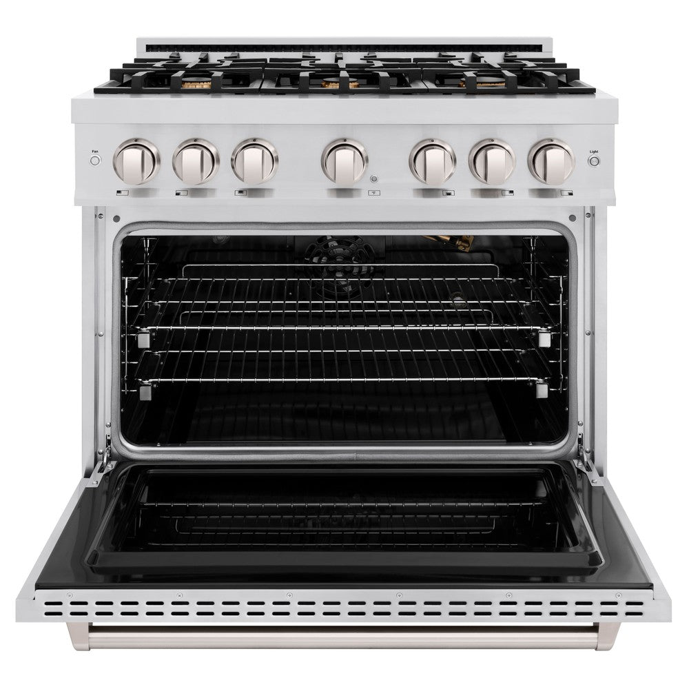 ZLINE 36 Inch 5.2 Cu. Ft. Stainless Steel Gas Range with Convection Oven & 6 Brass Burners - Professional Kitchen Appliance for Home Chefs & Cooking Enthusiasts | Perfect for Baking, Roasting & Family Meals (Model CGR BR 36)