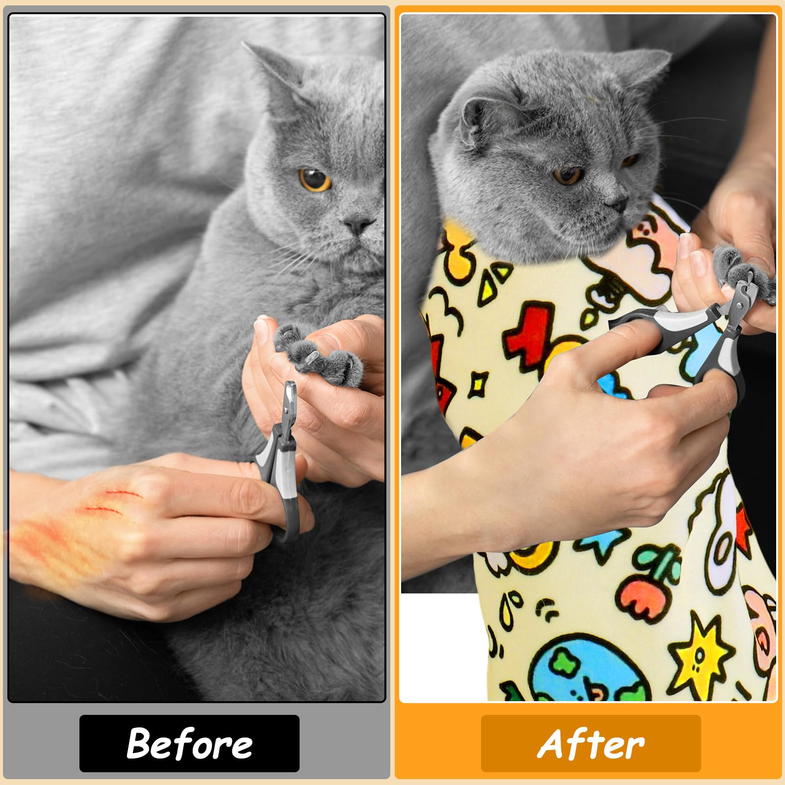 BABORUI Self-Adhesive Cat Grooming Wrap for Nail Trimming - Anti-Scratch Cat Swaddle with Nail Clipper Included | Perfect for Stress-Free Cat Nail Care, Grooming Sessions & Vet Visits